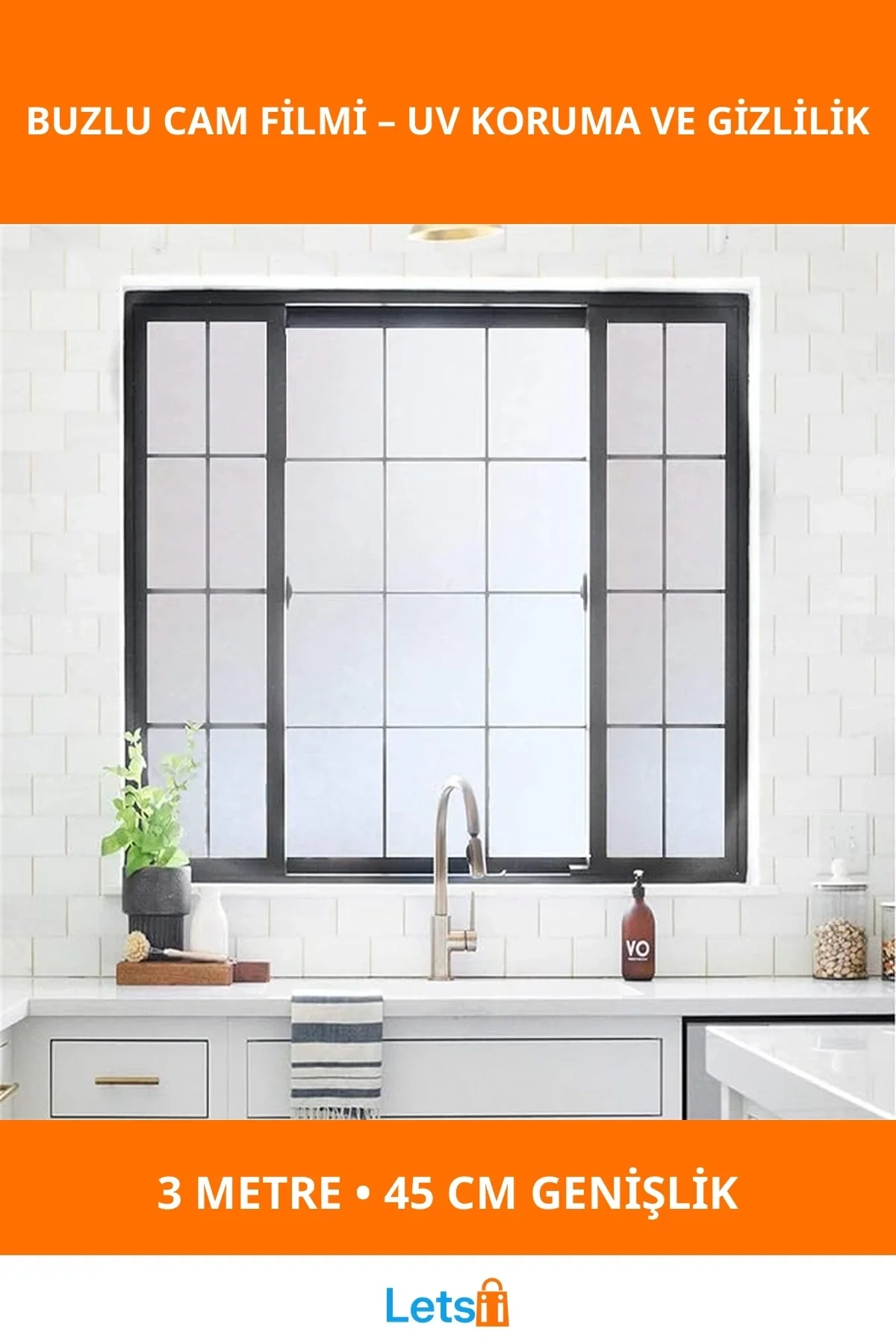 UV Engelleyici Buzlu Cam Filmi 3 Metre x 45 Cm