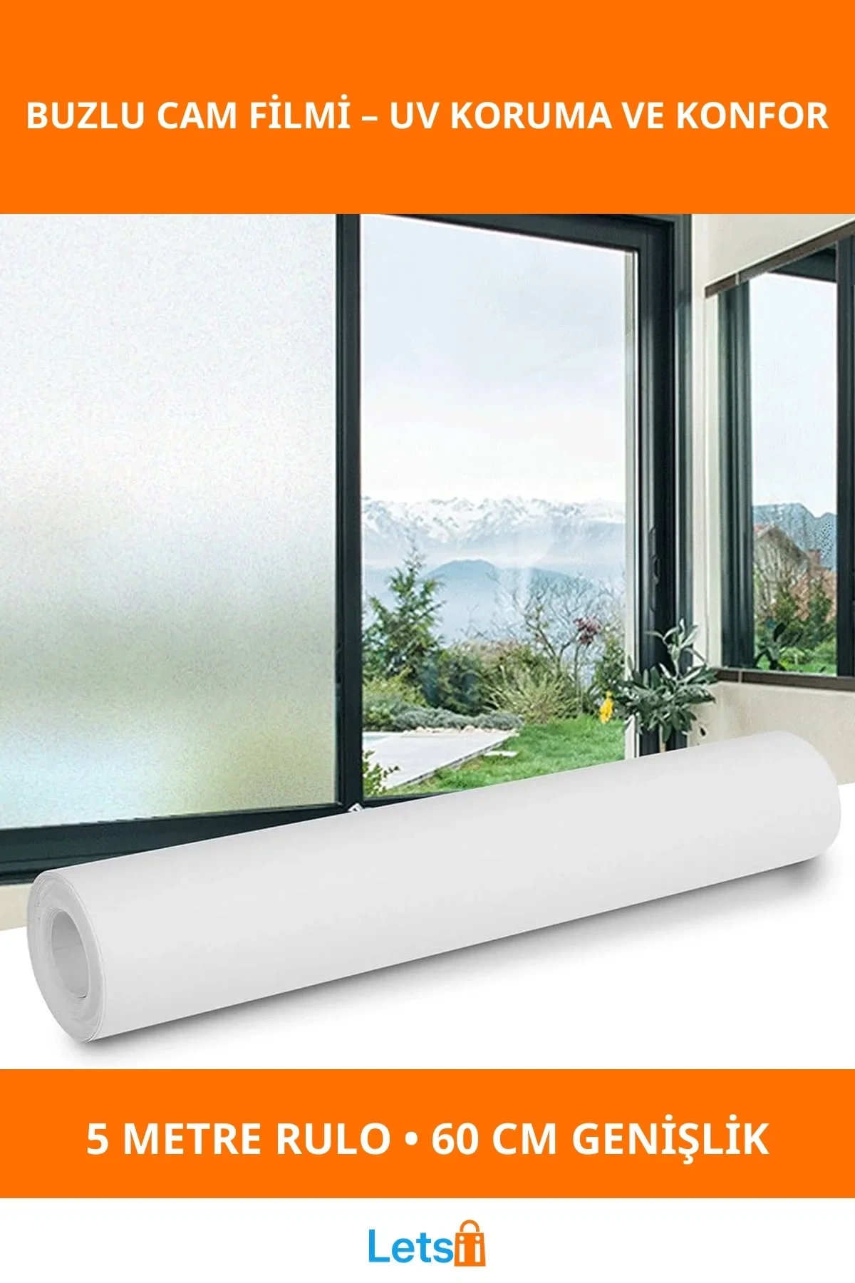 UV Engelleyici Buzlu Cam Filmi 5 Metre x 60 Cm Gizlilik Sağlayan