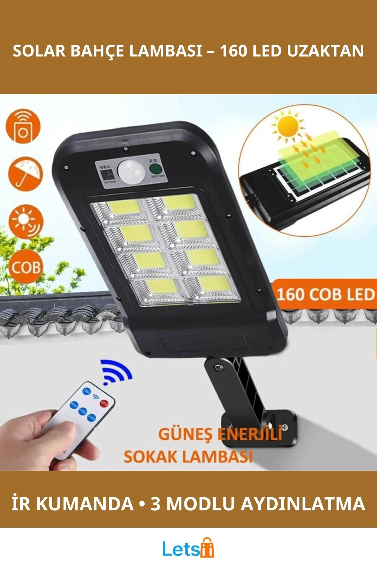 Uzaktan Kumandalı 160 LED Güneş Enerjili Su Geçirmez Bahçe Lambası