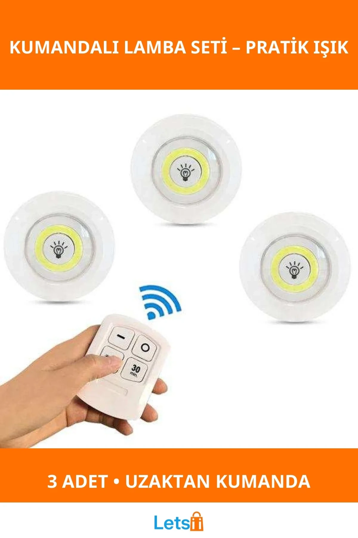 Uzaktan Kumandalı Beyaz Işık 3 Adet Spot Lamba