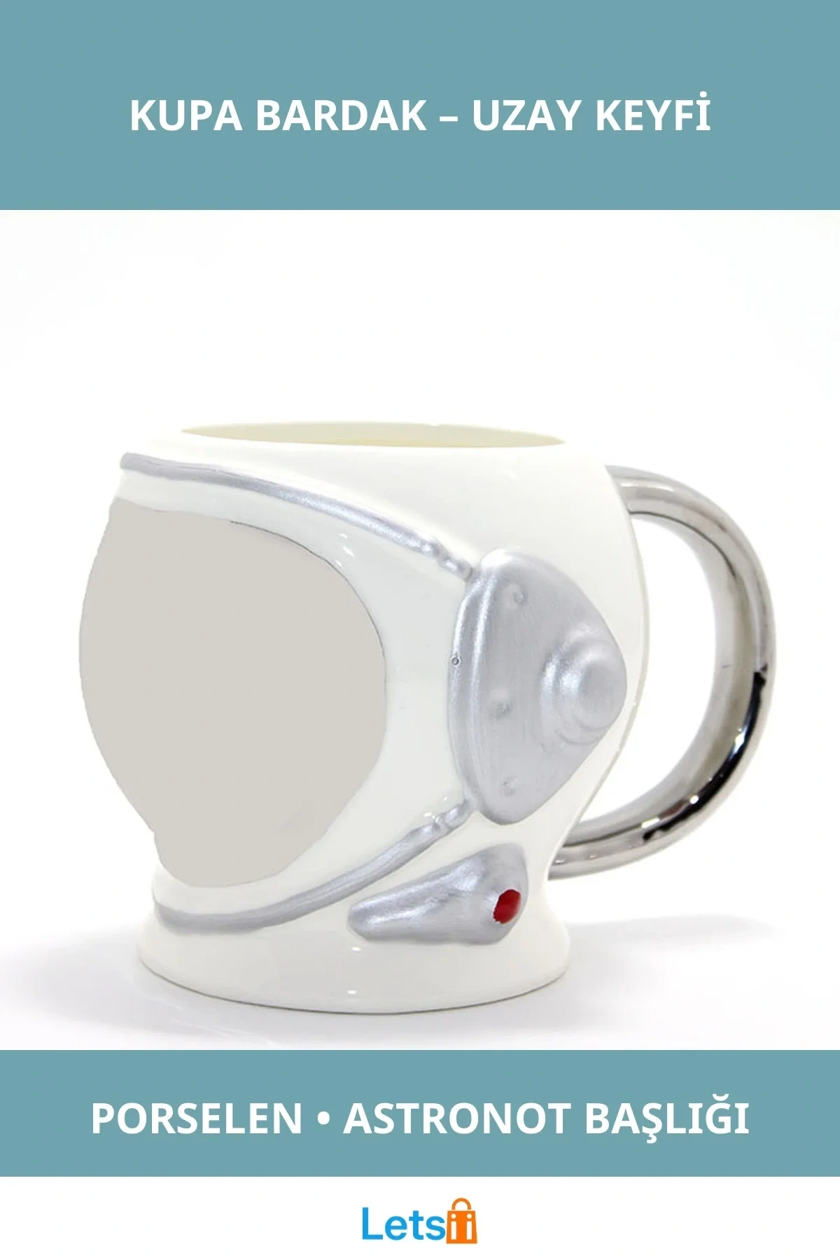 Uzay Temalı Astronot Başlıklı Porselen Kupa Bardak