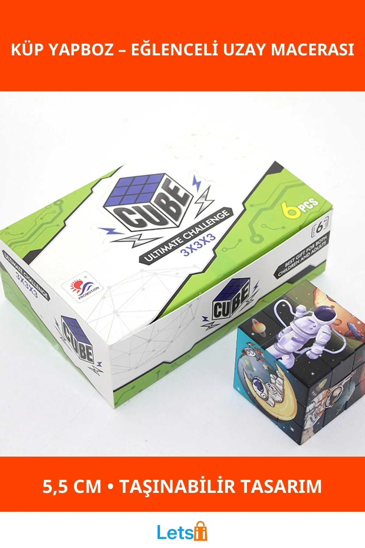 Uzay Temalı Eğlenceli ve Öğretici Küp Yapboz