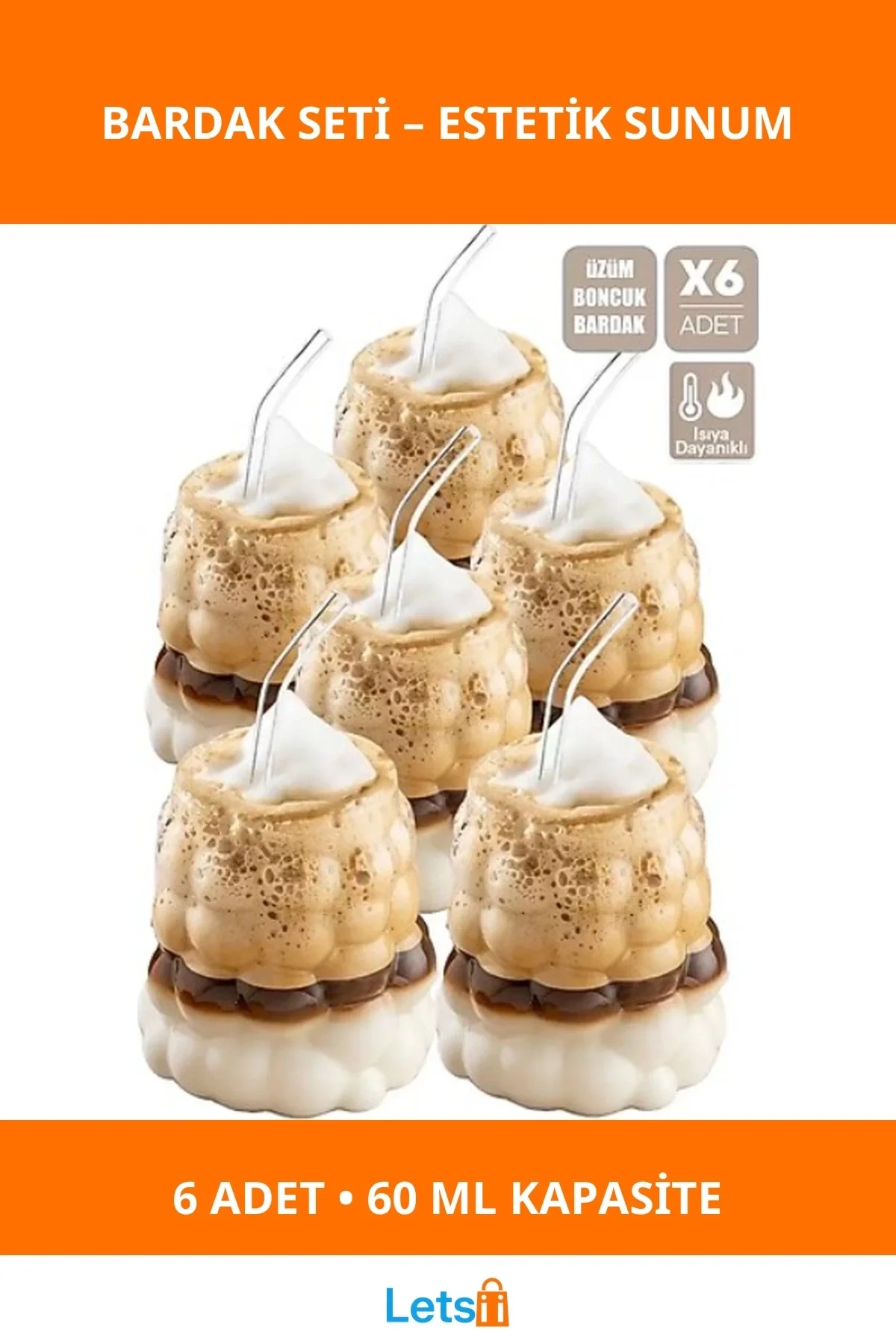 Üzüm Desenli Şeffaf Cam 60 ML Minik İçecek Bardakları 6 Adet