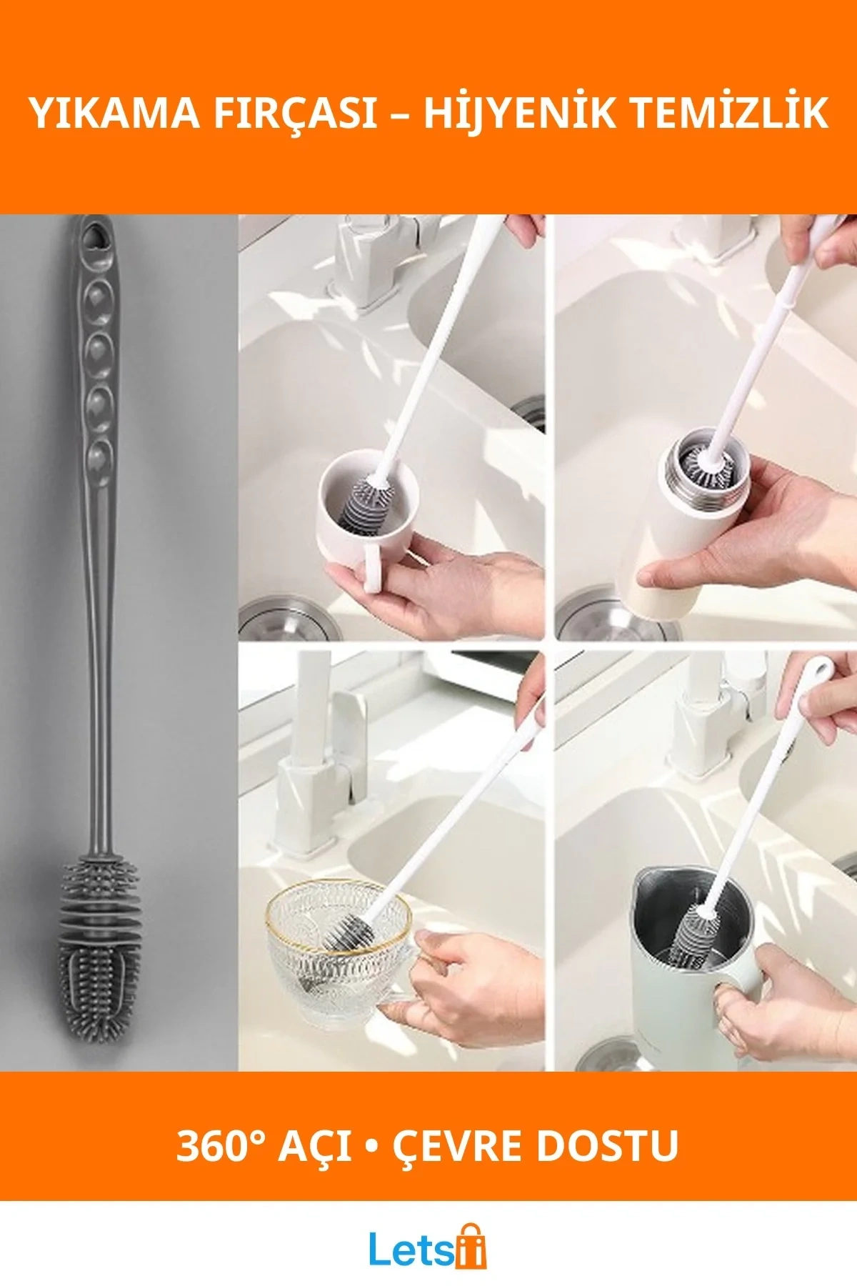 Uzun Saplı Silikon Biberon ve Kavanoz Yıkama Fırçası