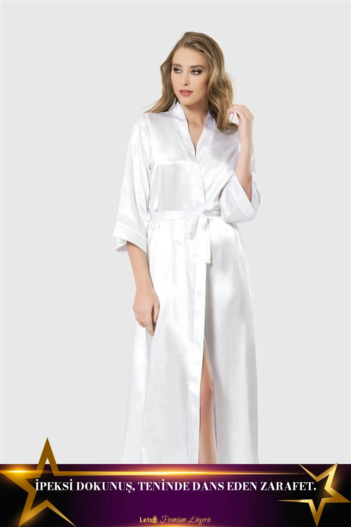 Uzun Saten Sabahlık Beyaz Renk