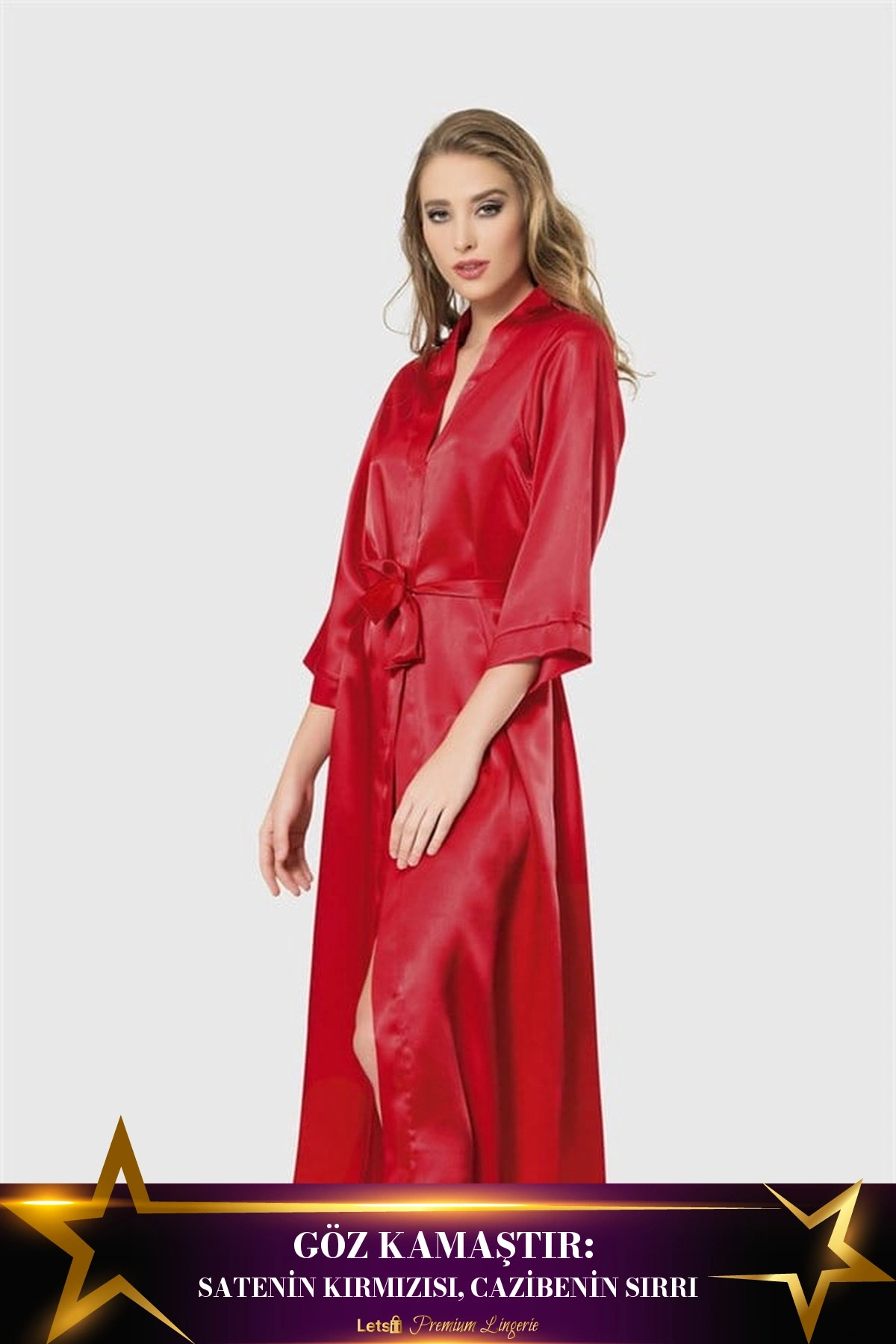 Uzun Saten Sabahlık Kırmızı Renk