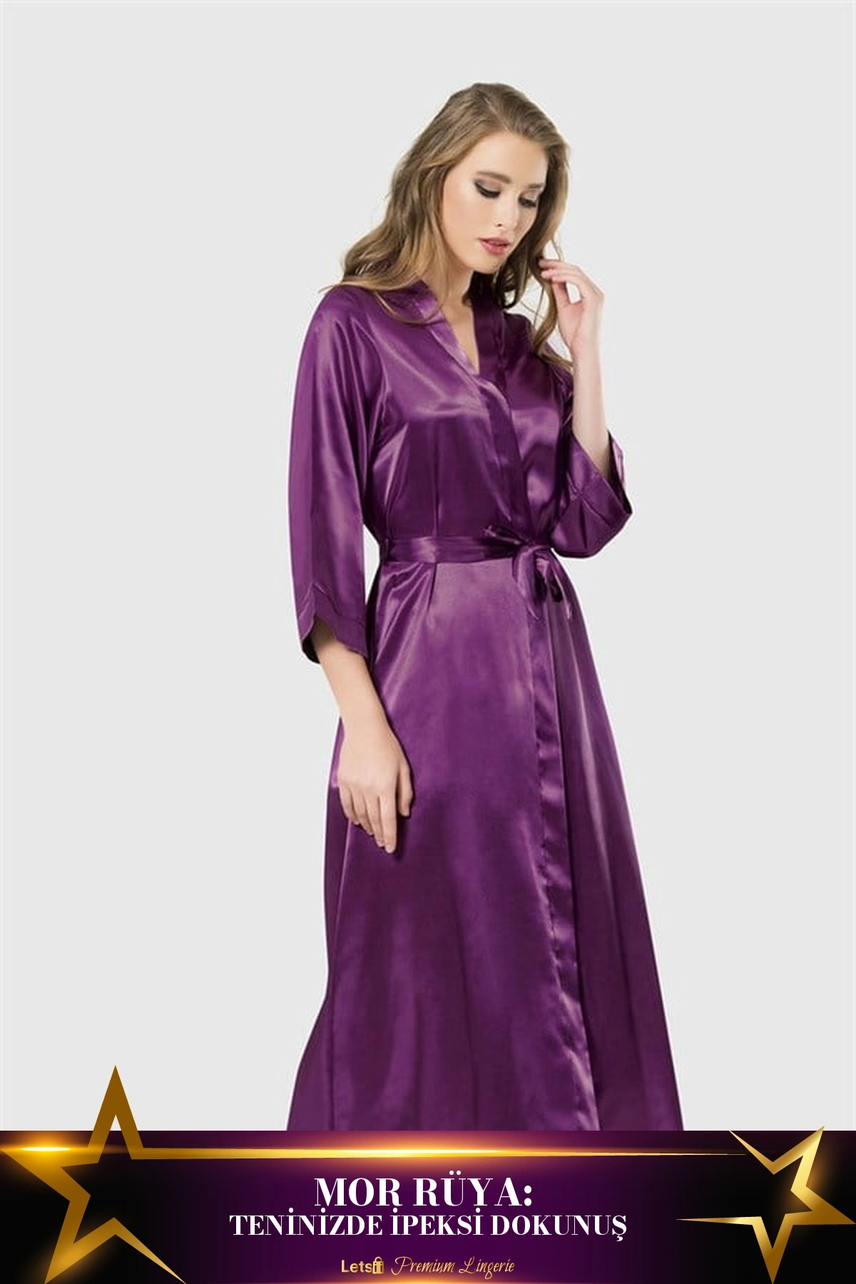 Uzun Saten Sabahlık Mor Renk