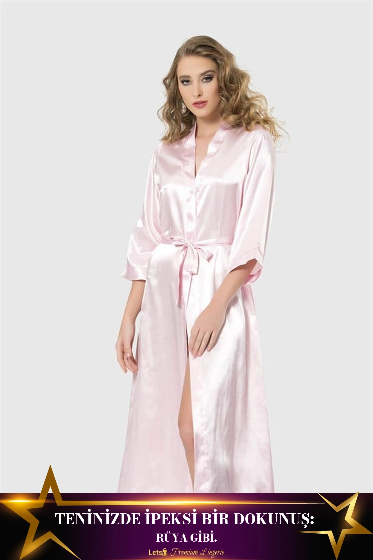 Uzun Saten Sabahlık Pembe Renk