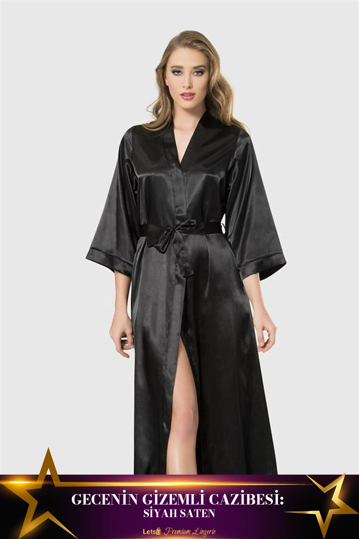 Uzun Saten Sabahlık Siyah Renk