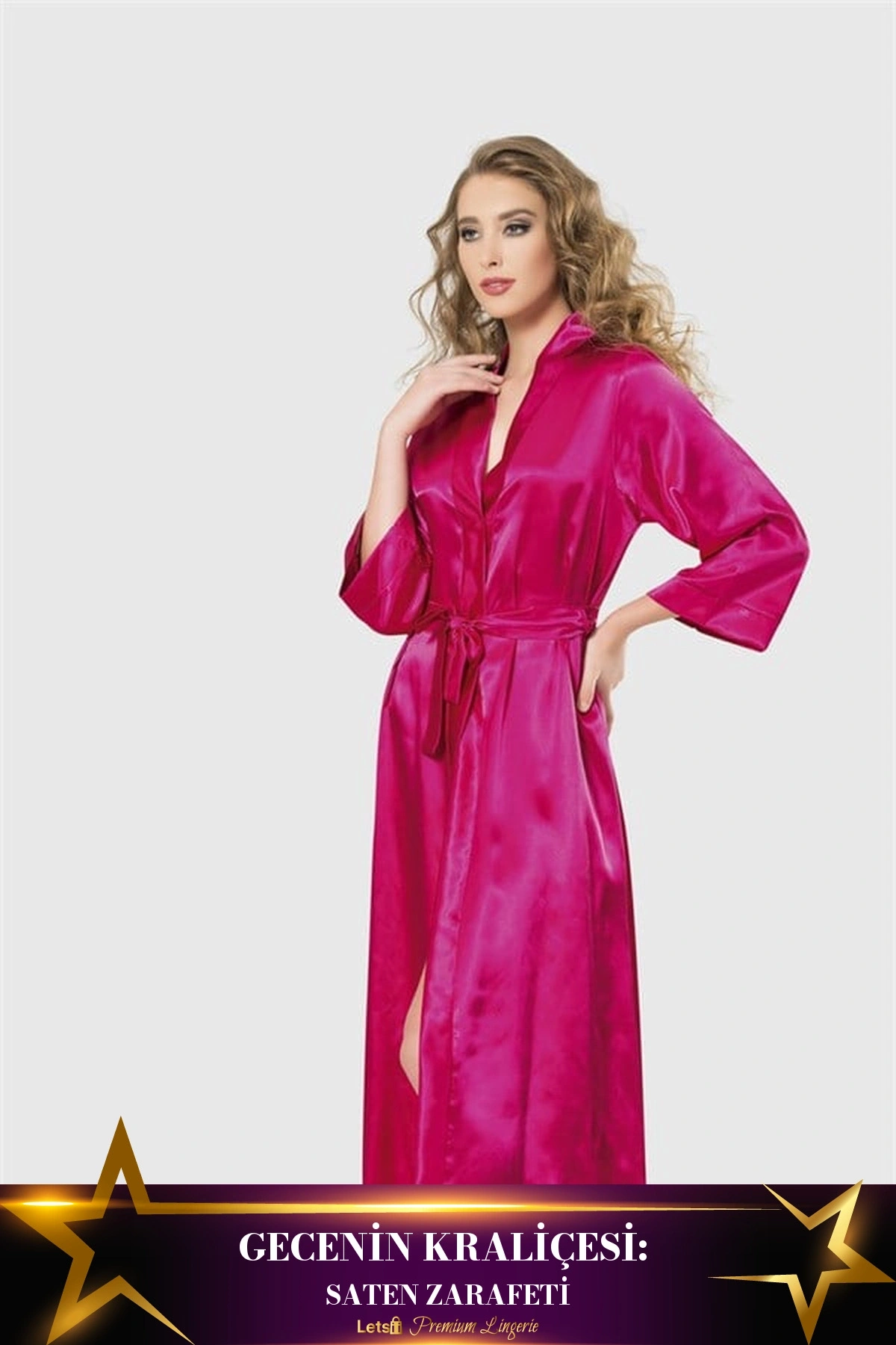 Uzun Saten Sabahlık Vişne Renk