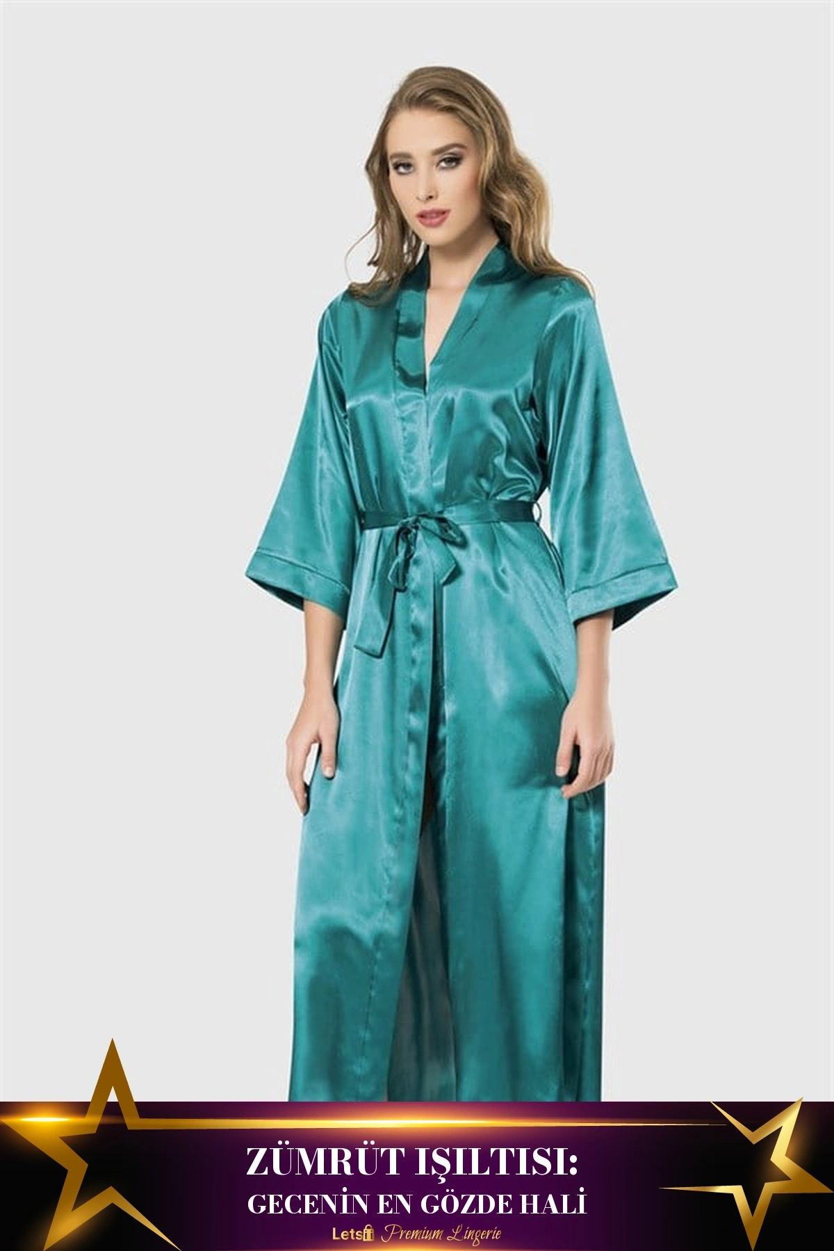 Uzun Saten Sabahlık Zümrüt Yeşili Renk