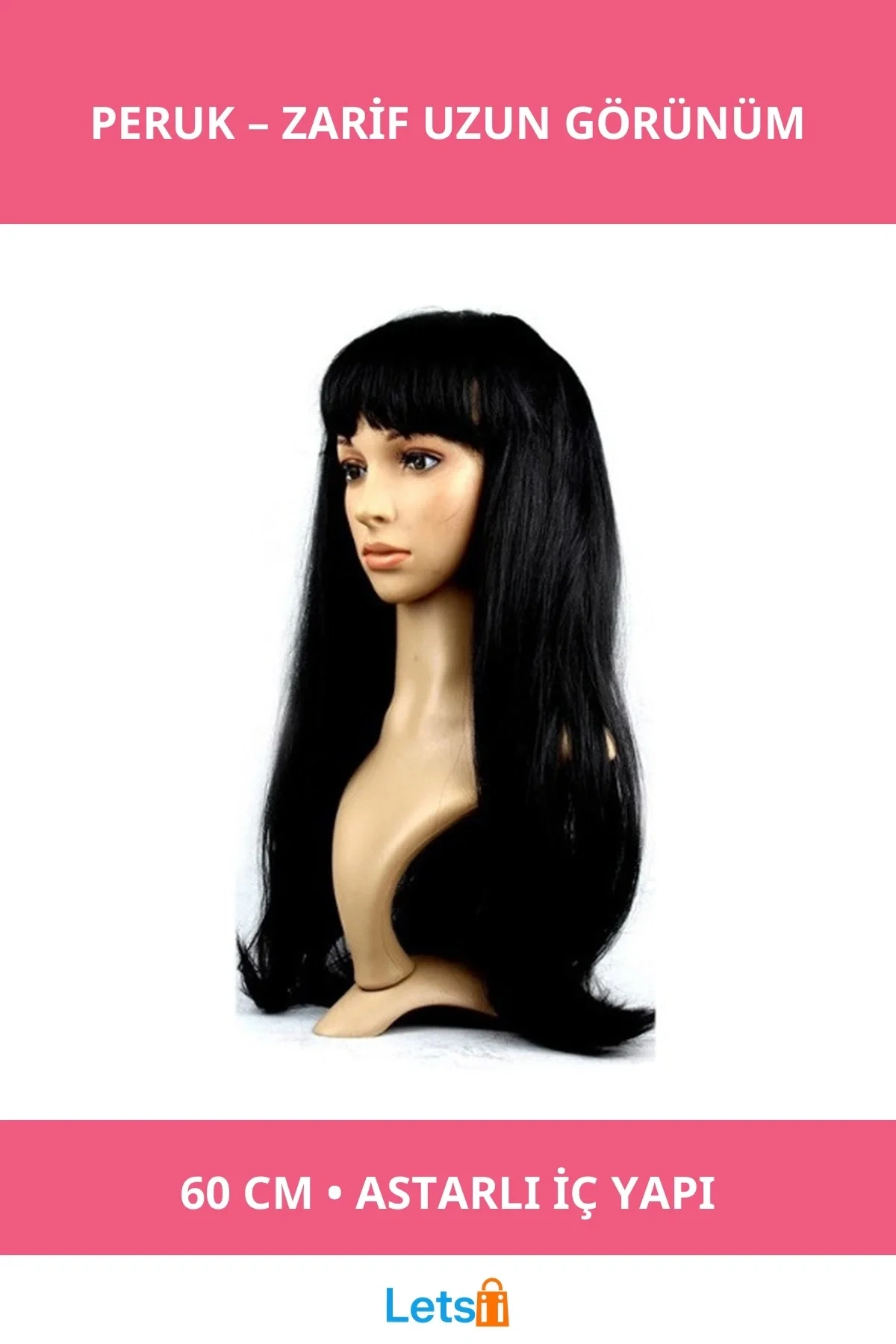 Uzun Siyah Kadın Peruk Saç 60 cm