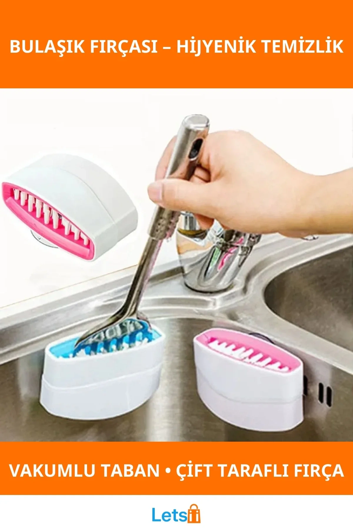 Vakumlu Tasarımlı Keskin Kıllı Evye Yanı Bulaşık Yıkama Fırçası