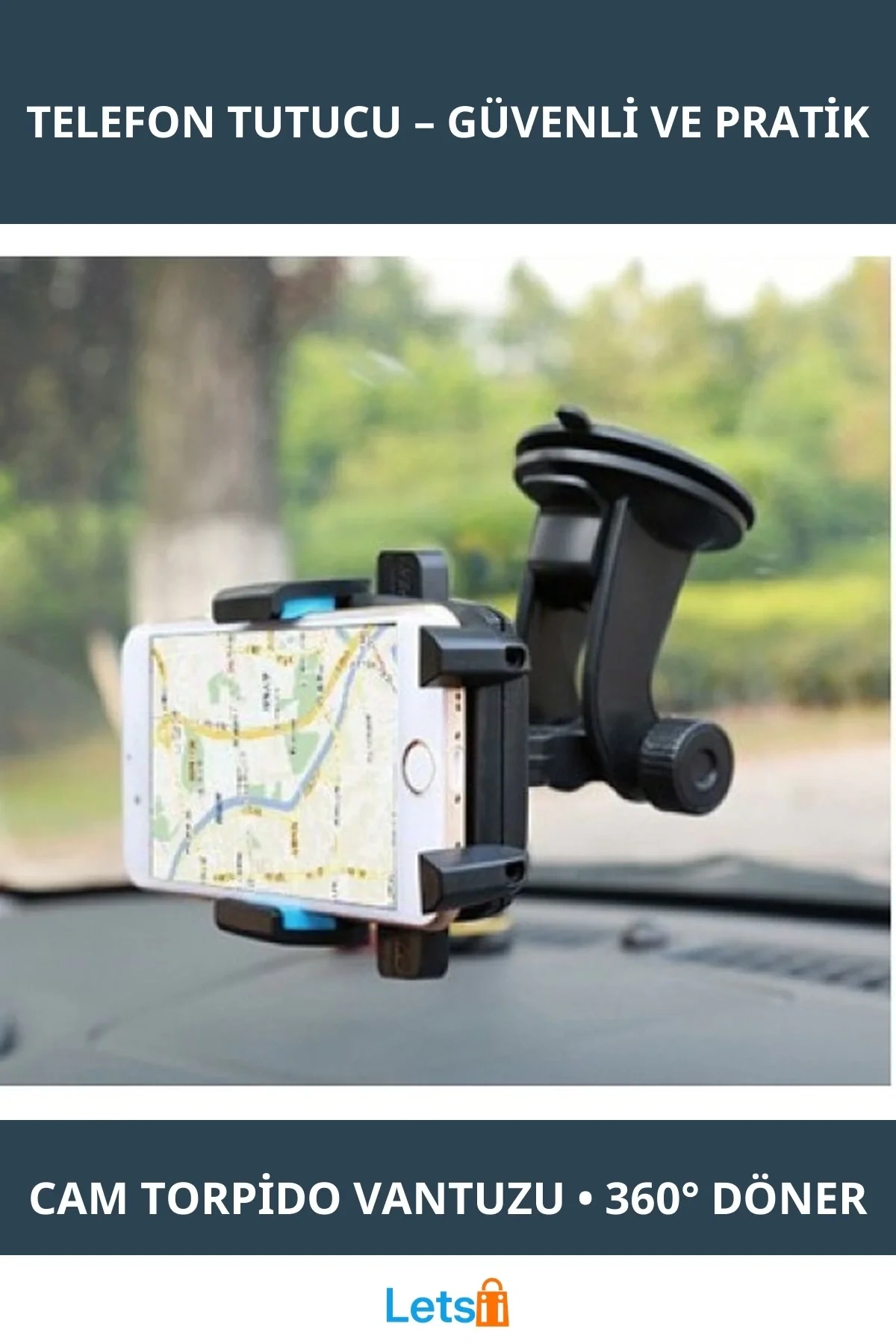 Vantuzlu Araç İçi Telefon Tutucu 360° Dönebilir, Kompakt Tasarım
