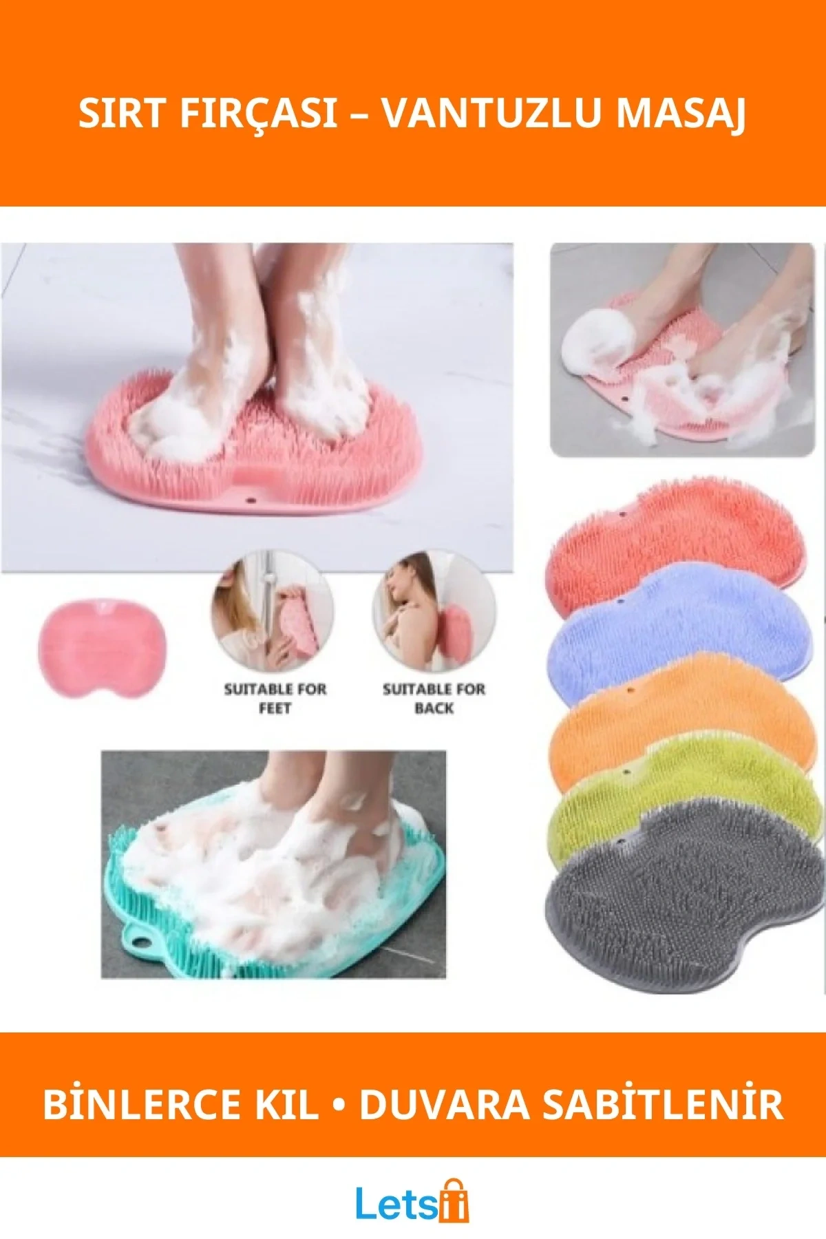 Vantuzlu Banyo Sırt Fırçası ve Masaj Matı Ayak Masajı