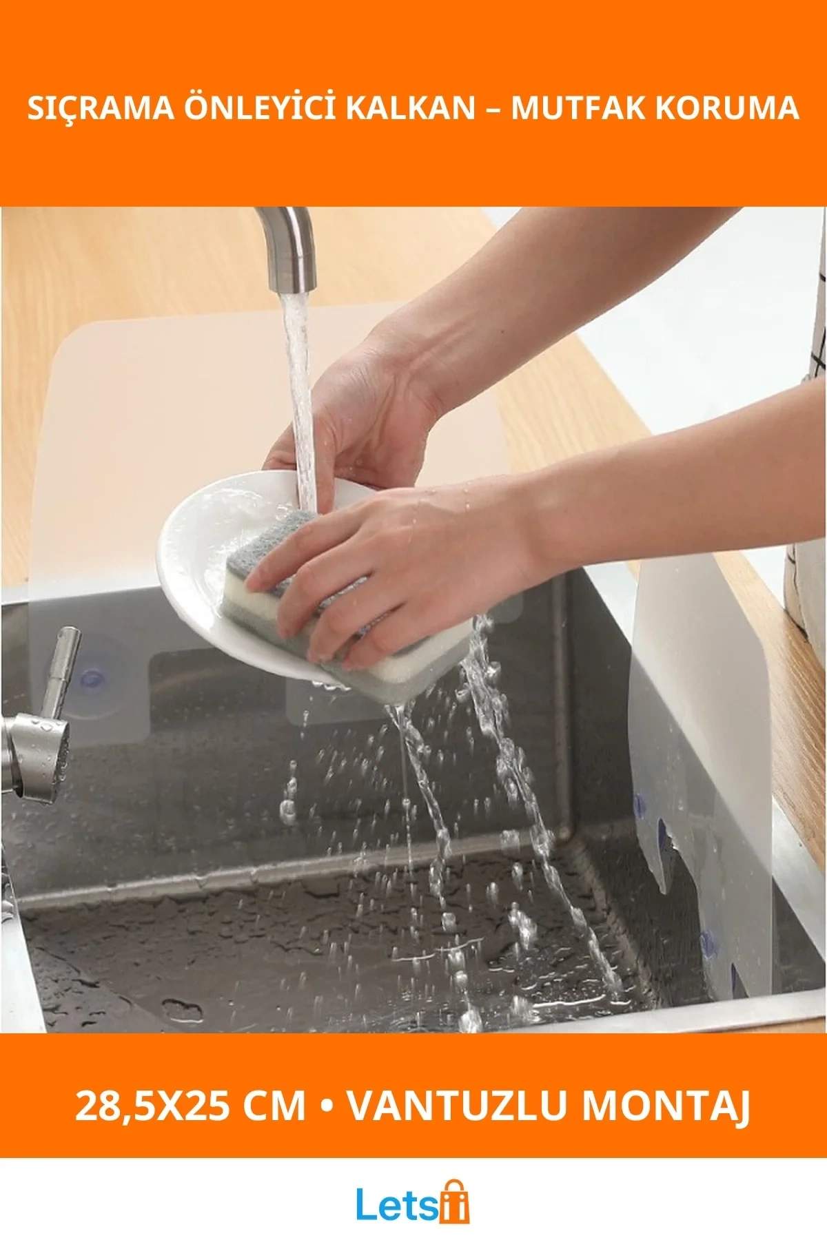 Vantuzlu Lavabo ve Ocak Sıçrama Önleyici Kalkan 28.5x25 cm