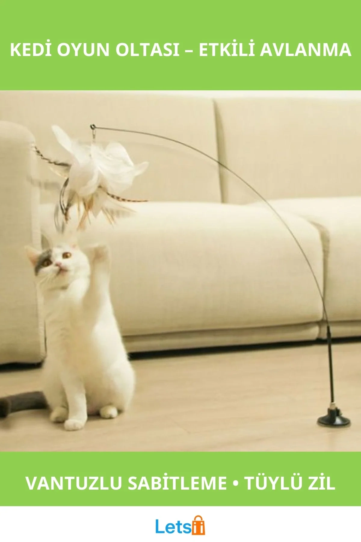 Vantuzlu Tüylü Zilli Kedi Oyun Oltası