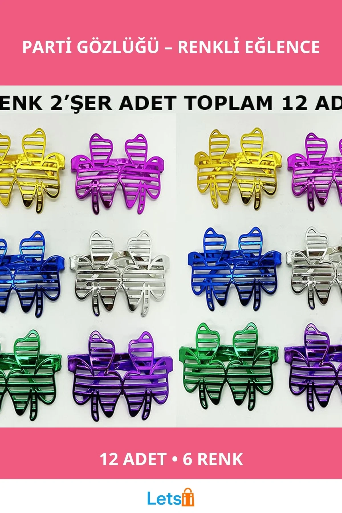 Vegas Casino Temalı Parti Gözlüğü 6 Renk 12 Adet