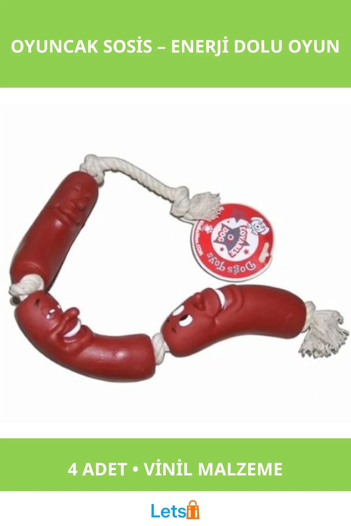 Vinil Köpek Oyuncağı Sosis 4 Adet Kahverengi