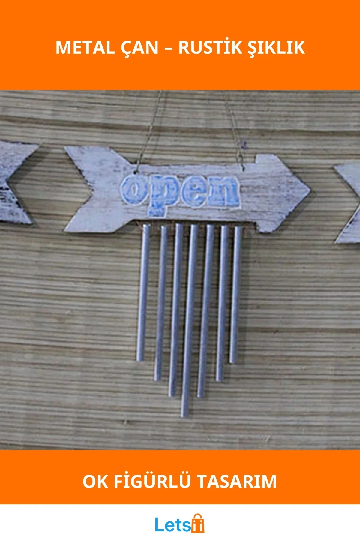 Vintage Ahşap Ok Tasarımlı Metal Çan Bahçe ve Balkon Dekorasyonu