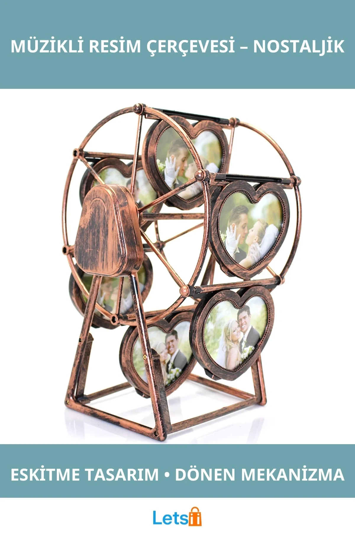 Vintage Dönen Müzikli Resim Çerçevesi Şık Dekoratif Obje