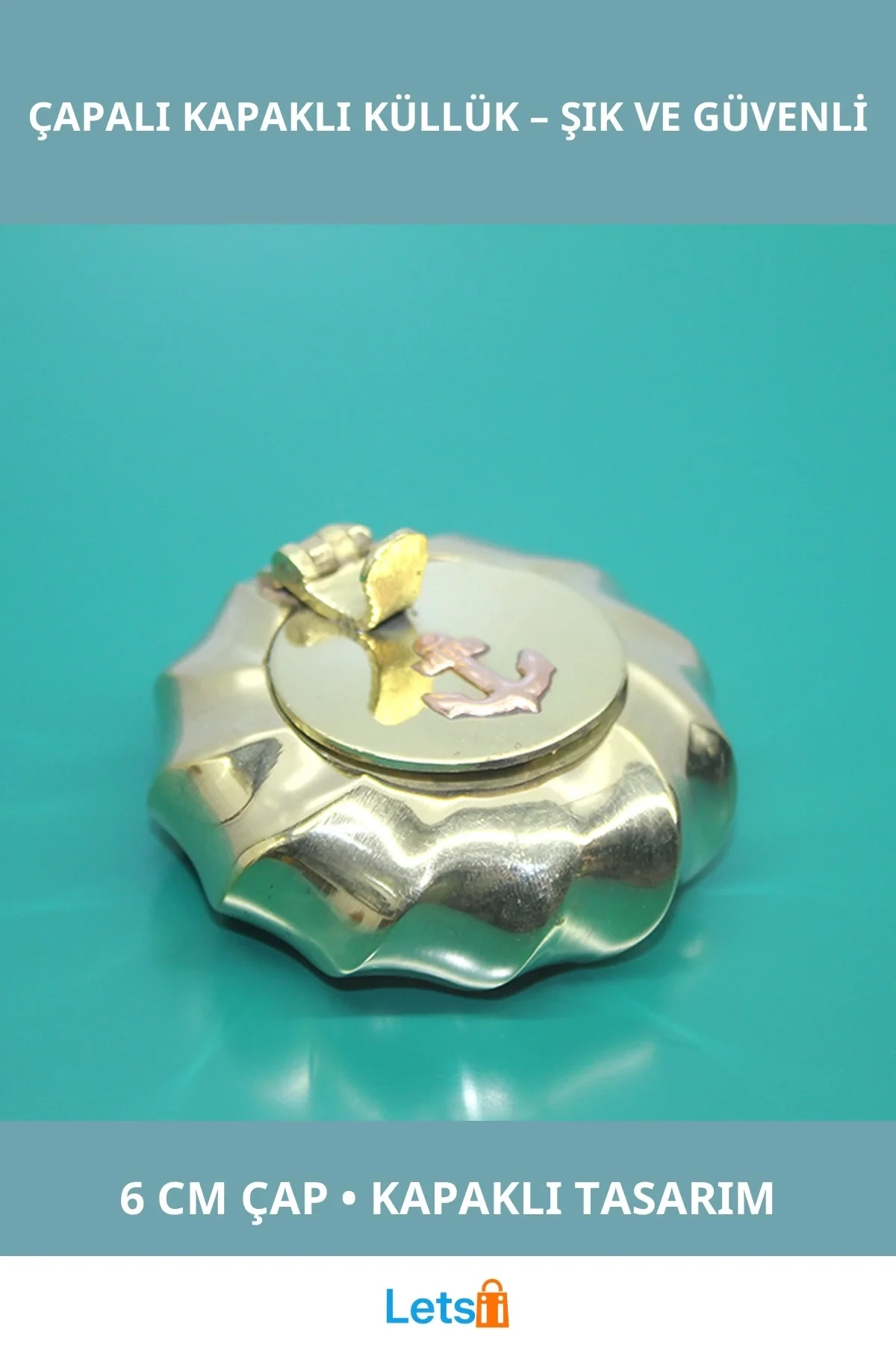 Vintage Pirinç Çapalı Kapaklı Küllük 6 cm