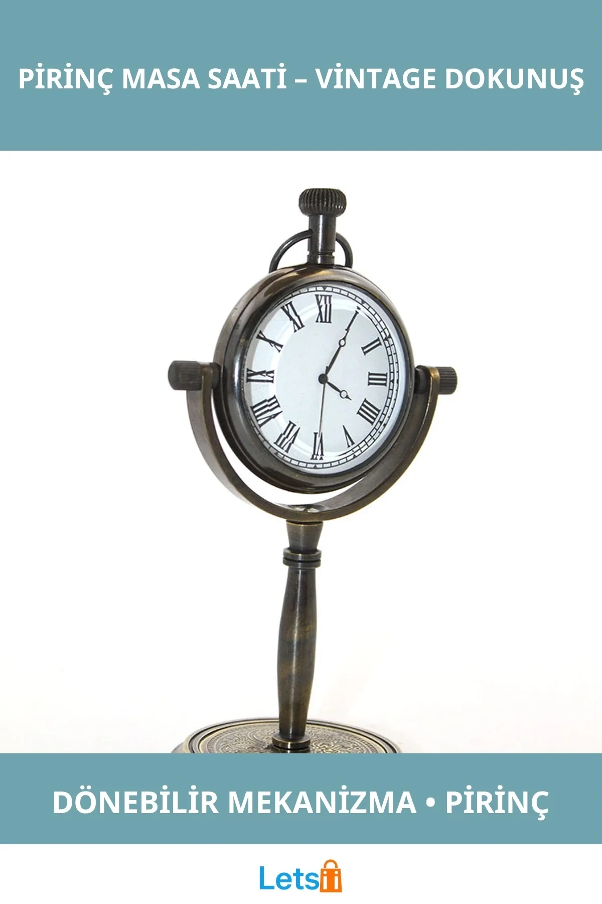 Vintage Pirinç Masa Üstü Saat Klasik Tasarım