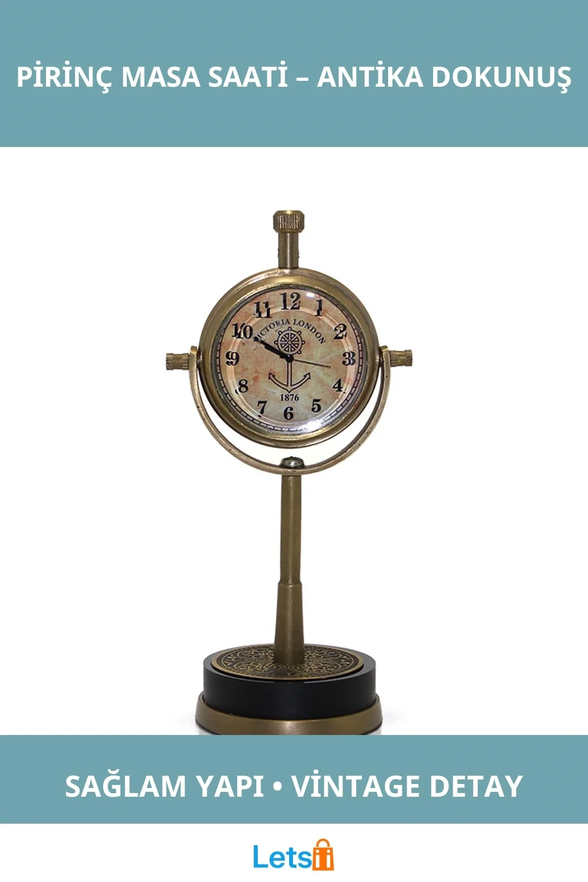 Vintage Tasarımlı Pirinç Masa Üstü Saat