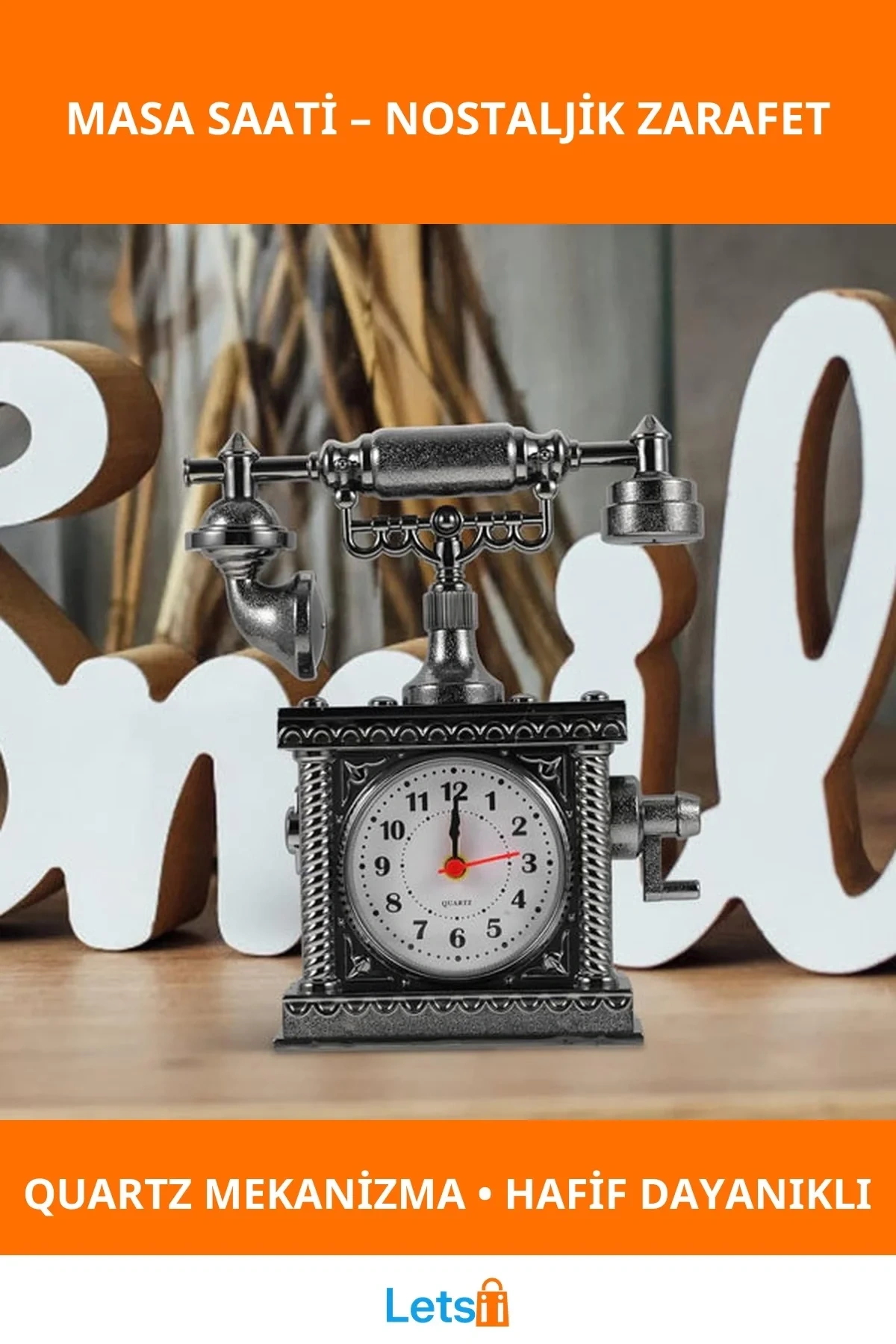 Vintage Telefon Tasarımlı Şık Masa Saati