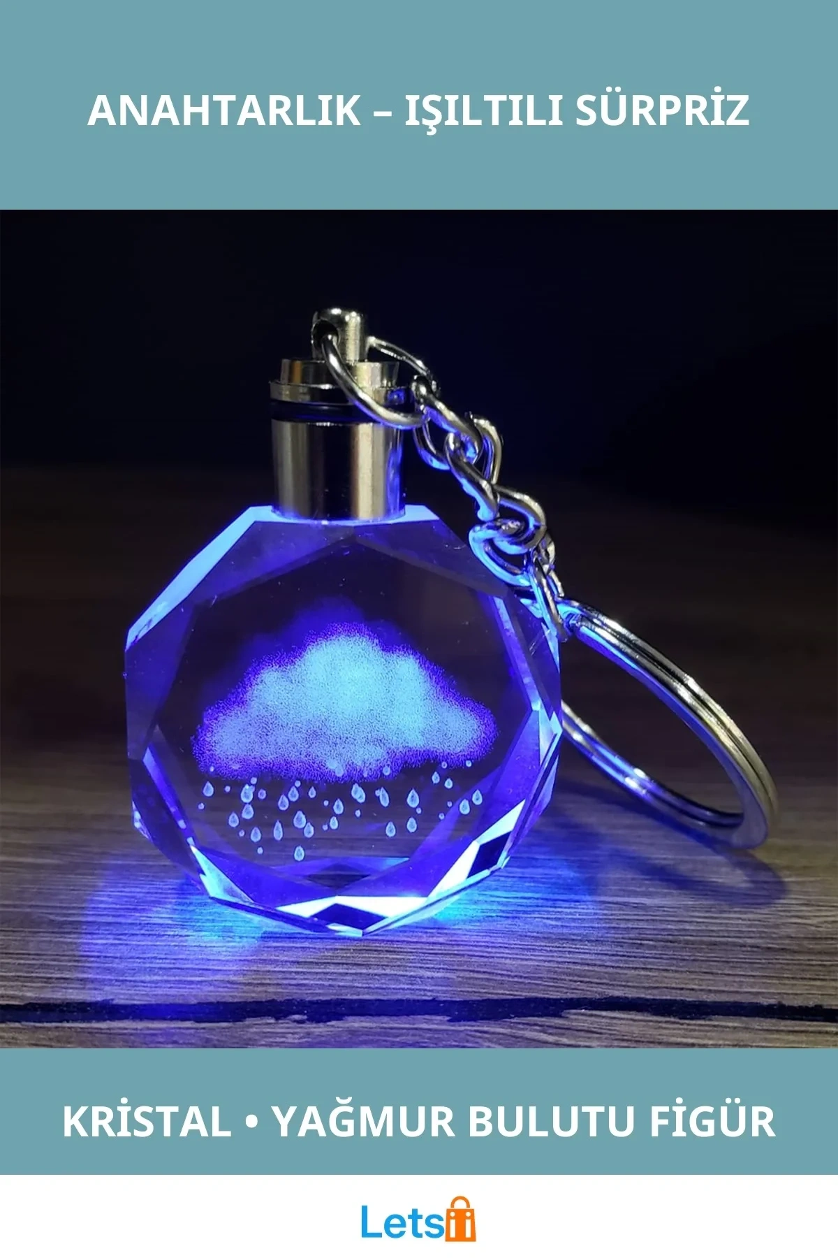 Yağmur Bulutu Tasarımlı Işıklı Renk Değiştiren Anahtarlık 10cm