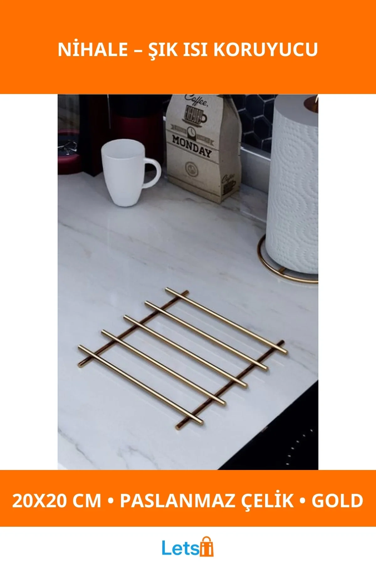 Yanmaz Paslanmaz Çelik Gold Renk Nihale 20x20 cm