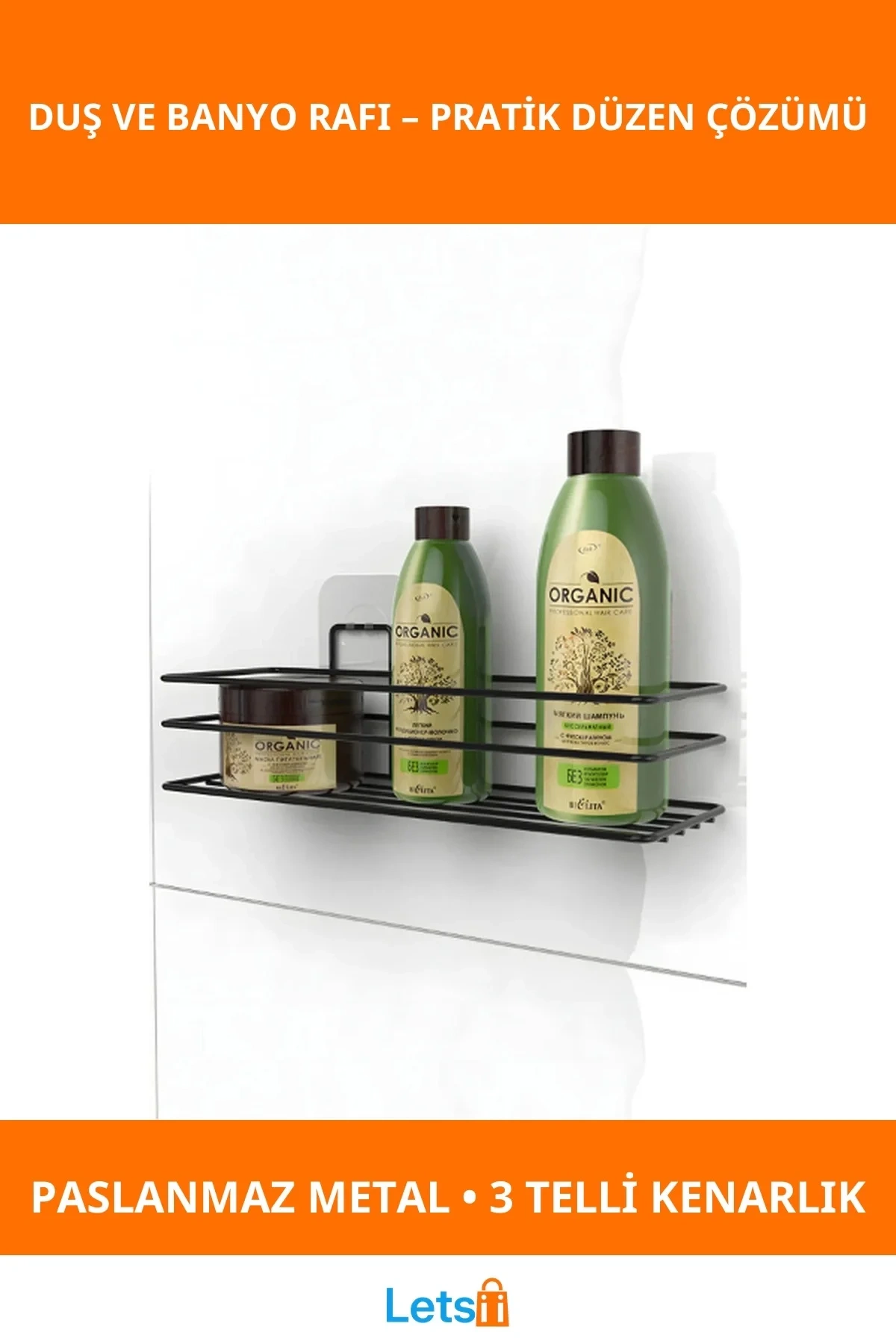 Yapışkanlı Paslanmaz Metal Duş ve Banyo Rafı 3 5 kg Taşıma Kapasiteli