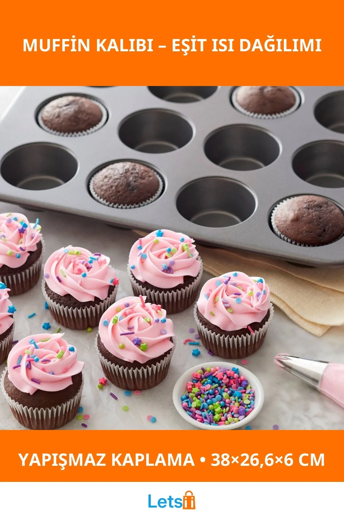 Yapışmaz 12 Gözlü Muffin Cupcake Kalıbı 38.1 x 26.6 cm