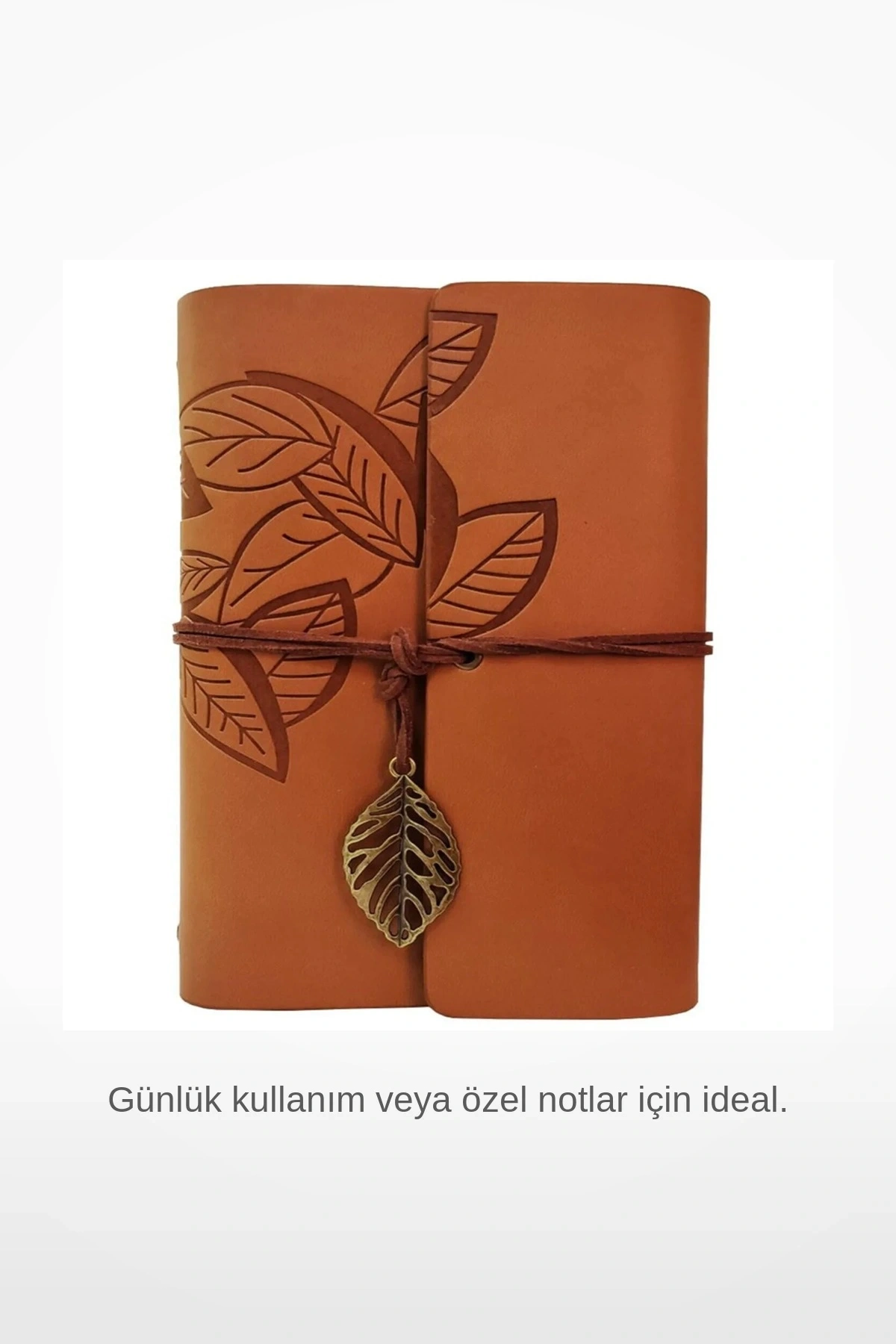 Yaprak Desenli Deri Kapaklı Eskitme Görünümlü Not Defteri