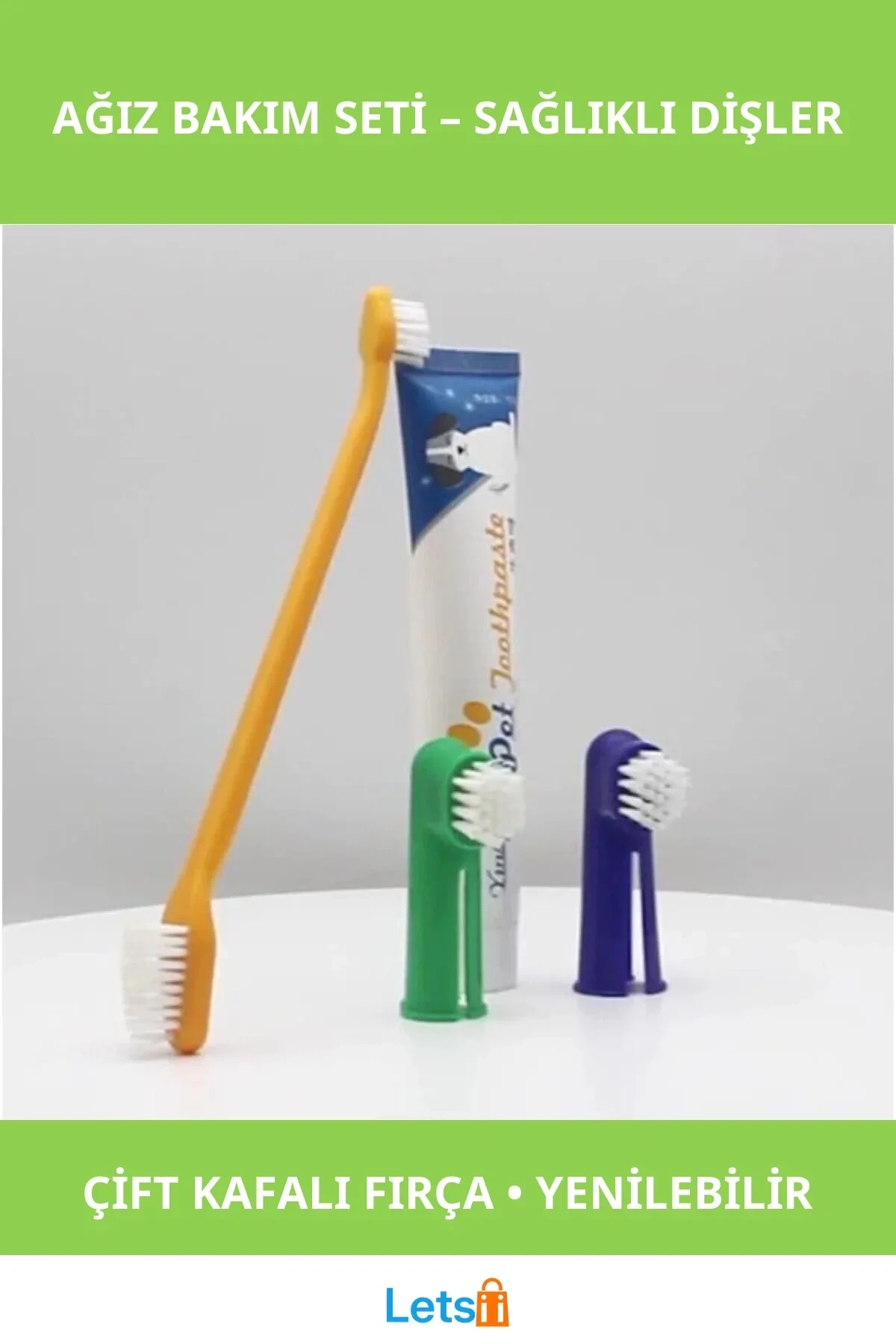 Yenilebilir Vanilya ve Sığır Eti Aromalı Köpek Ağız Bakım Seti ile Diş Fırçası