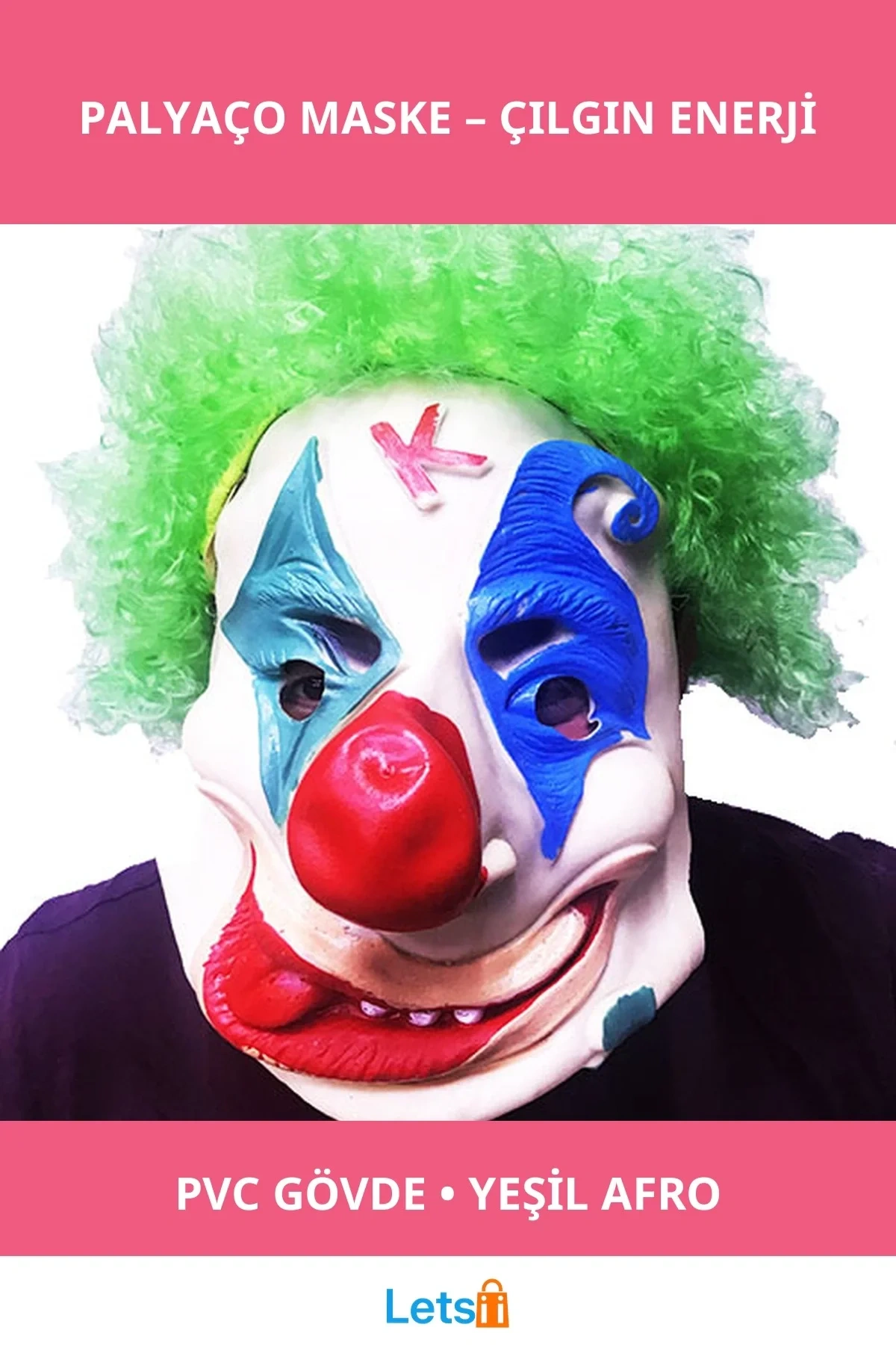 Yeşil Afro Peruklu Eğlenceli Palyaço Maskesi