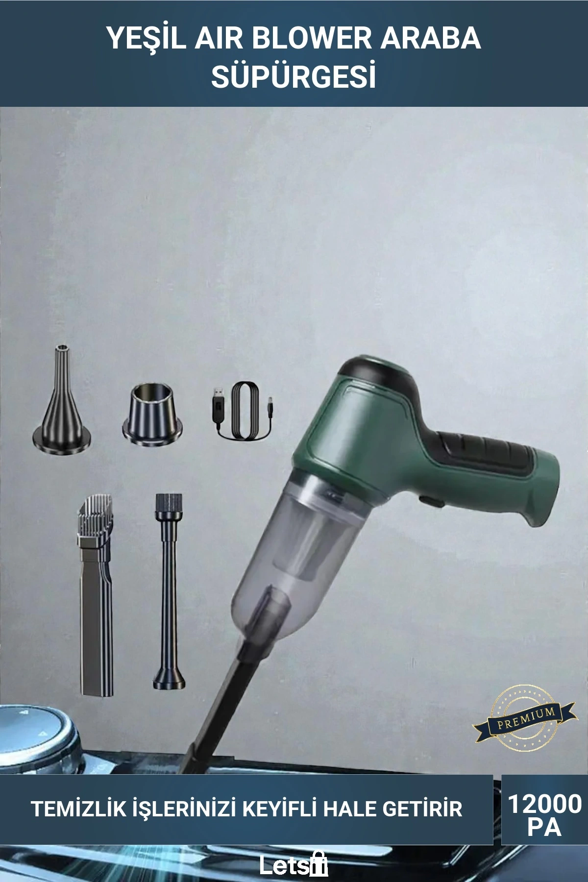 Yeşil Air Blower Kablosuz Araba Süpürgesi