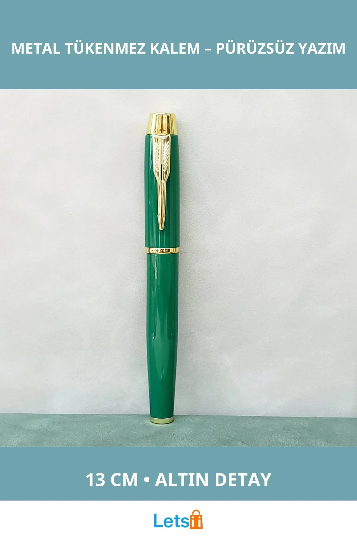 Yeşil Metal Tükenmez Kalem Şık Altın Detaylı Günlük Kullanım ve İmza Kalemi