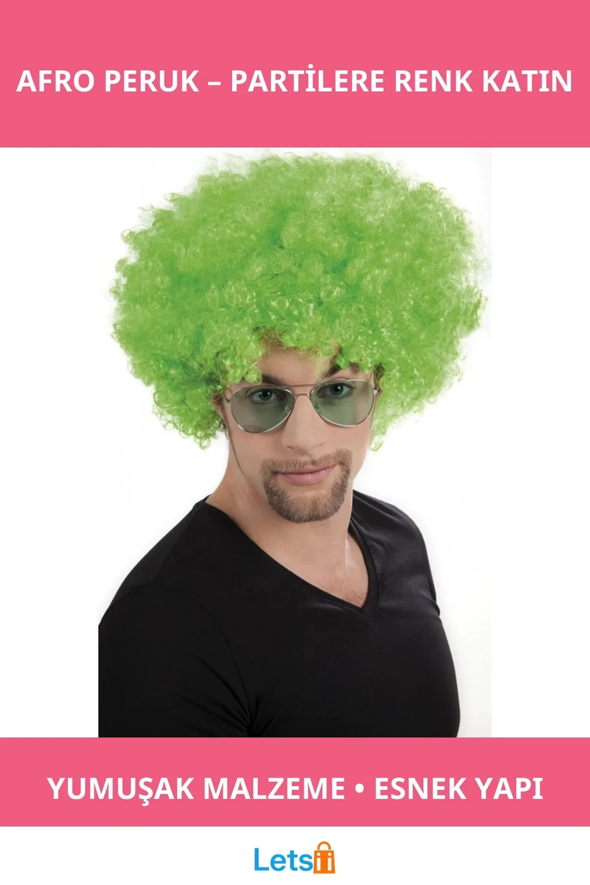 Yeşil Renk Kıvırcık Afro Peruk Parti ve Kostüm Aksesuarı