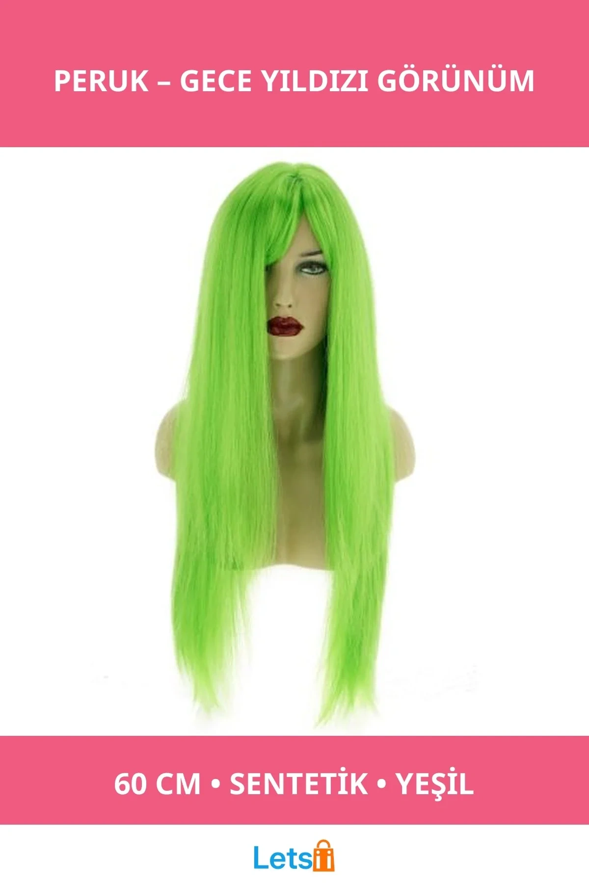 Yeşil Sentetik Peruk 60cm Parti Saç