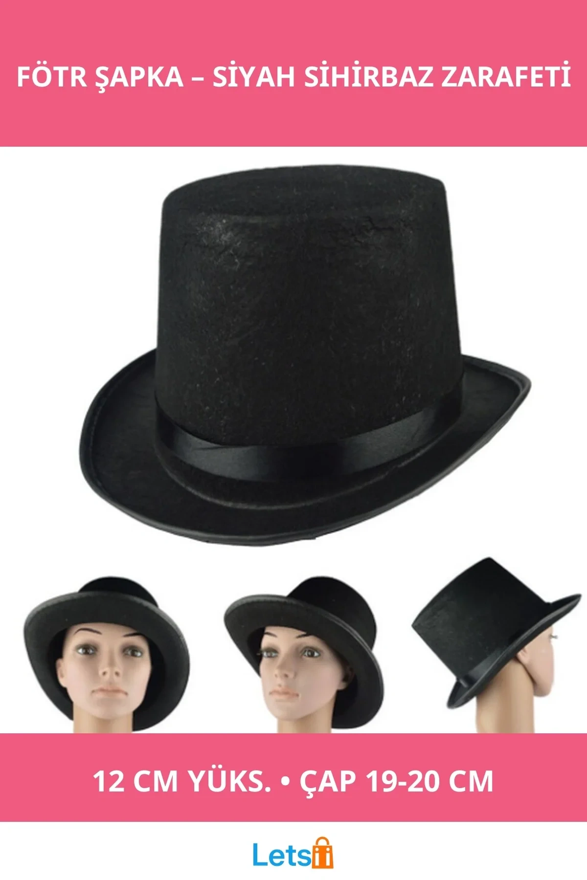 Yetişkin Boy Siyah Renk Keçe Sihirbaz Fötr Şapka