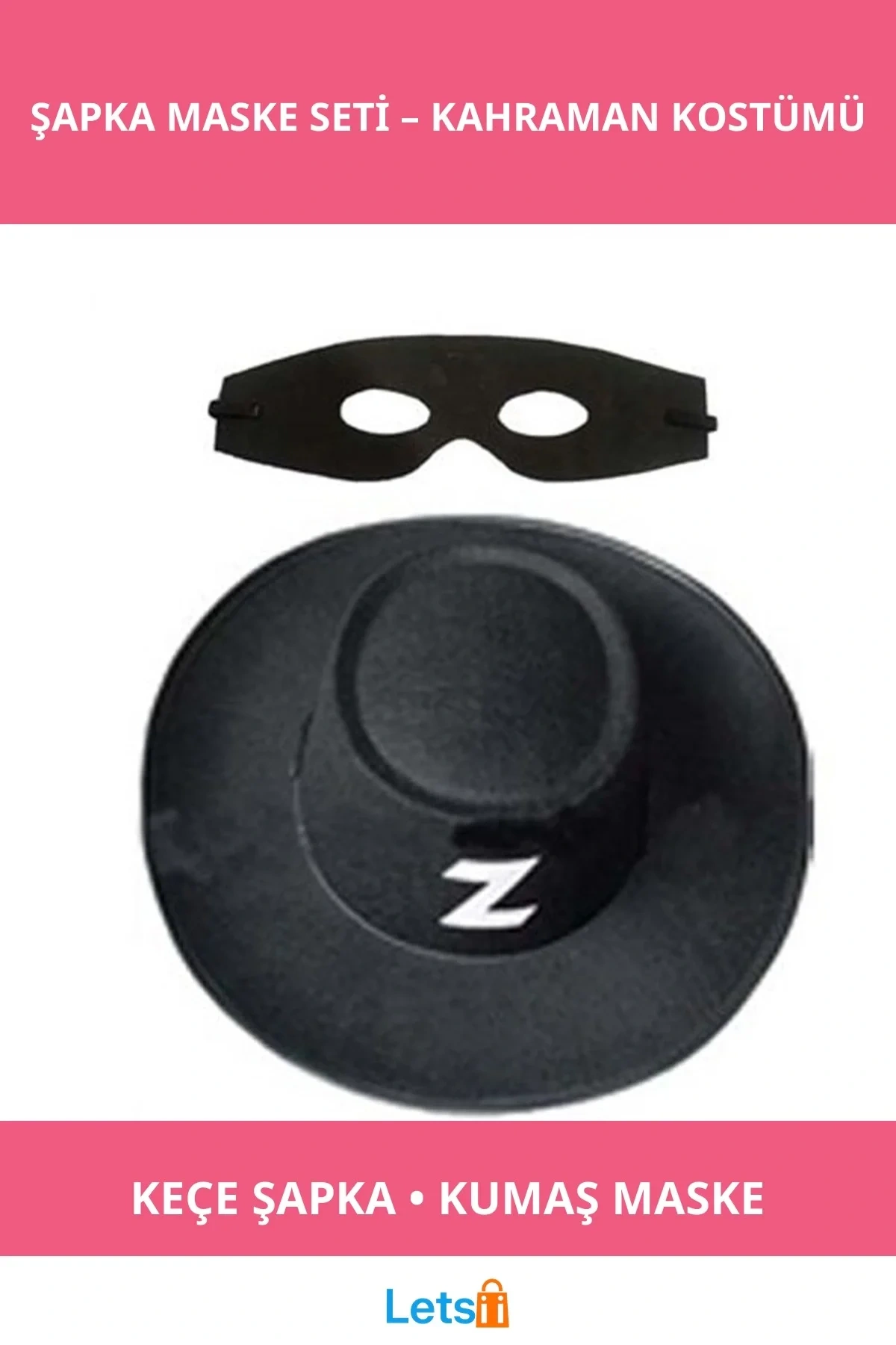 Yetişkin Zorro Şapka ve Maske Seti Siyah