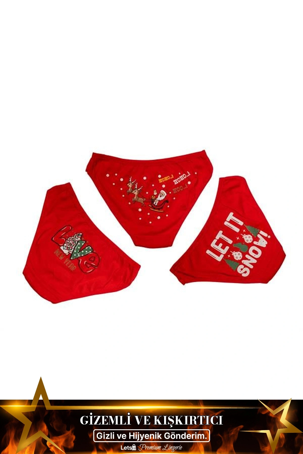 Yılbaşı Desenli 3Lü Pamuklu Külot Takımı Kırmızı Renk