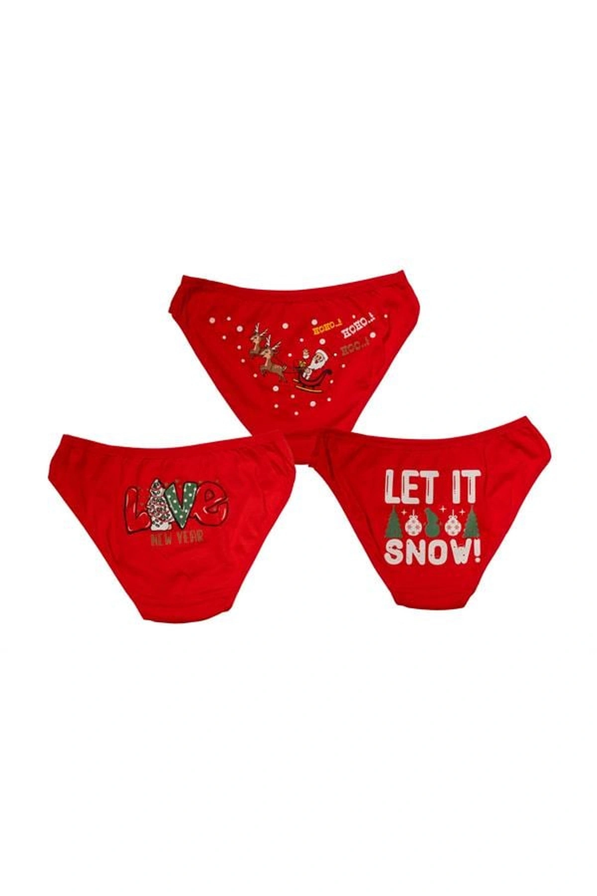 Yılbaşı Desenli 3Lü Pamuklu Külot Takımı Kırmızı Renk