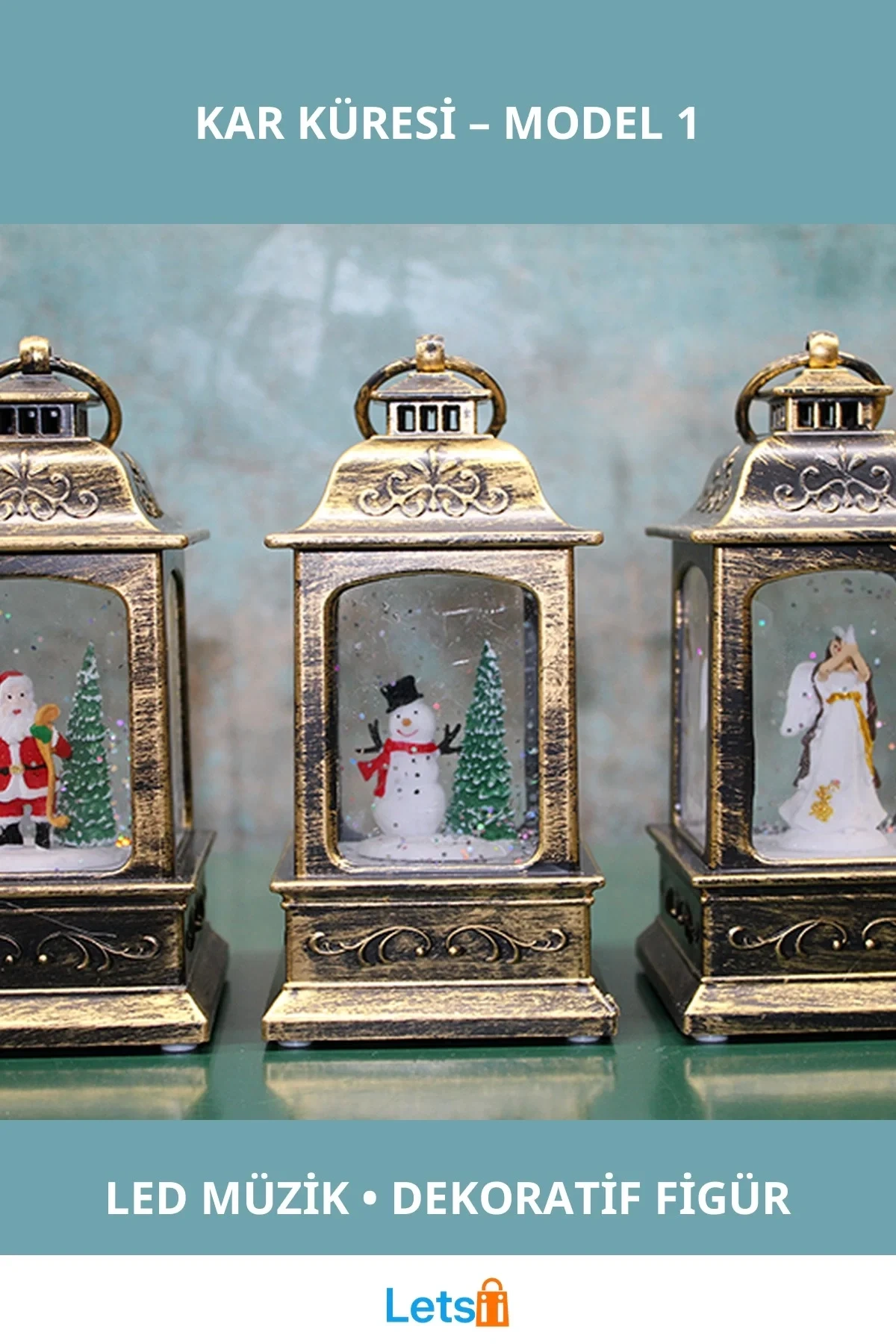 Yılbaşı Temalı Işıklı Müzikli Kar Küresi 15x7 cm