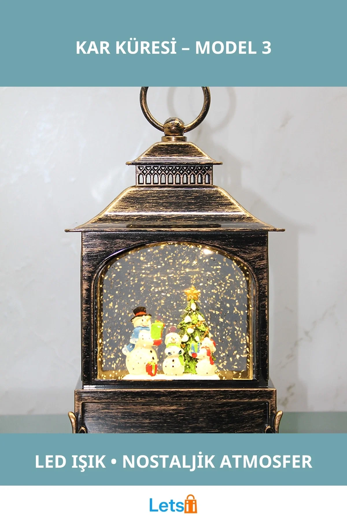 Yılbaşı Temalı Işıklı Müzikli Kar Küresi 23x14 cm