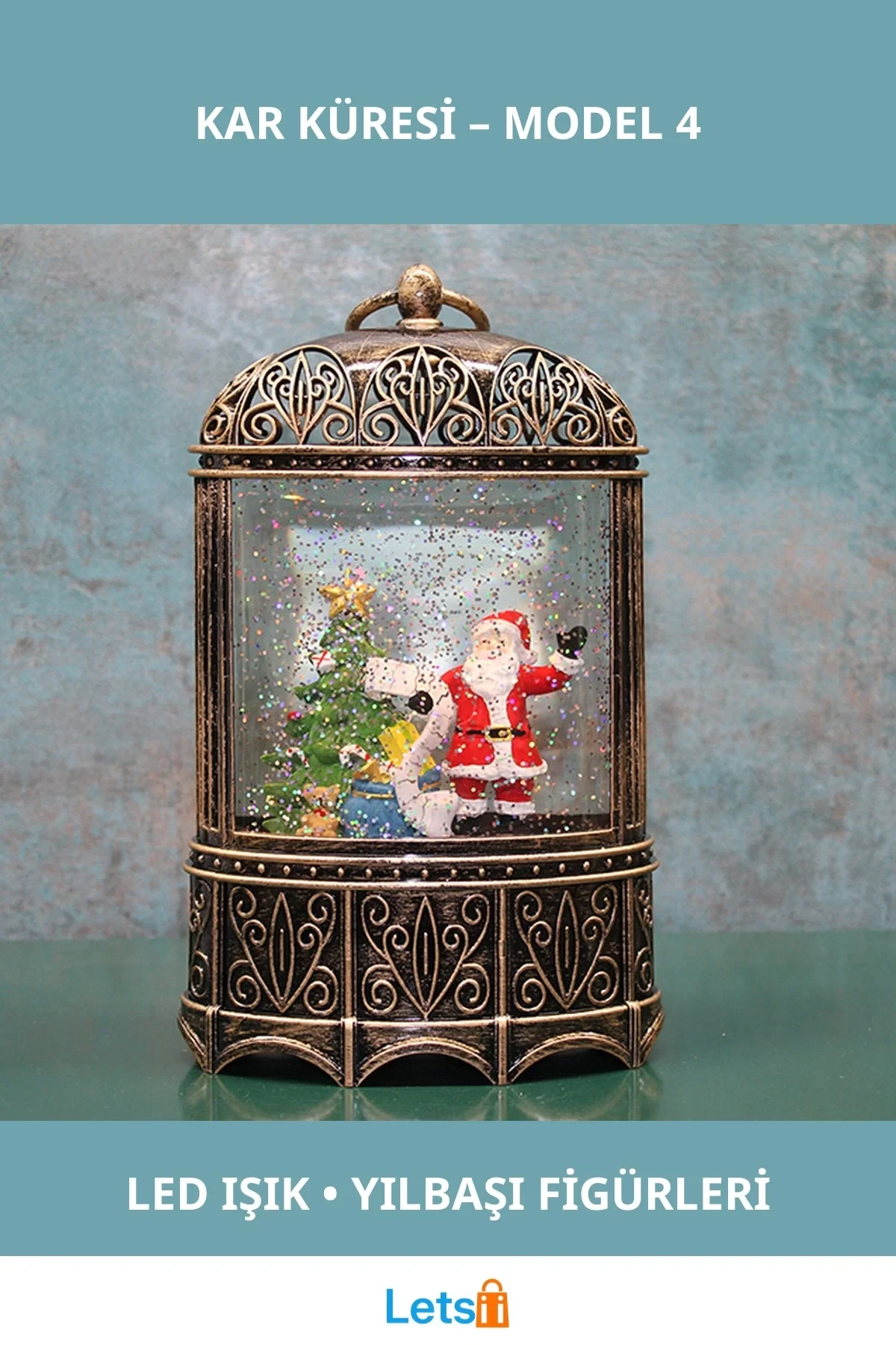 Yılbaşı Temalı Işıklı Müzikli Kar Küresi 24x15 cm