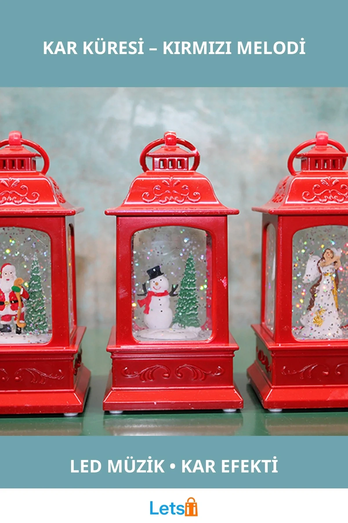 Yılbaşı Temalı Işıklı Müzikli Kar Küresi Kırmızı 15x7 cm