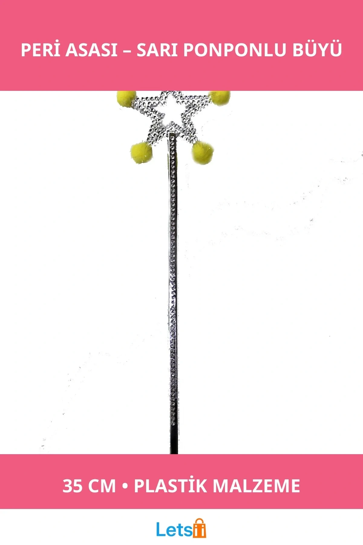 Yıldız Peri Asası Sihirli Değnek Sarı Ponponlu 35 cm Kostüm Aksesuarı