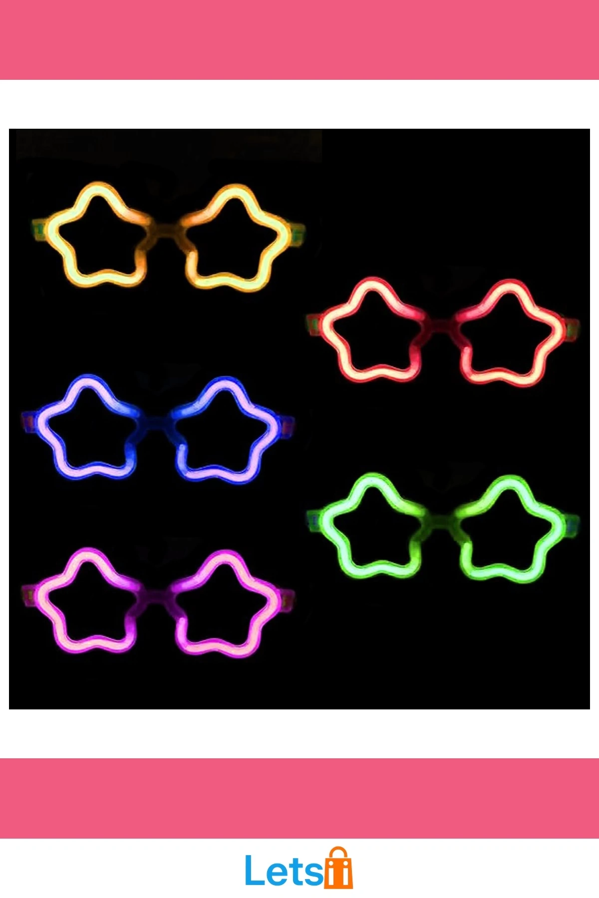 Yıldız Tasarımlı Neon Renkli Glow Gözlük 12 Adet